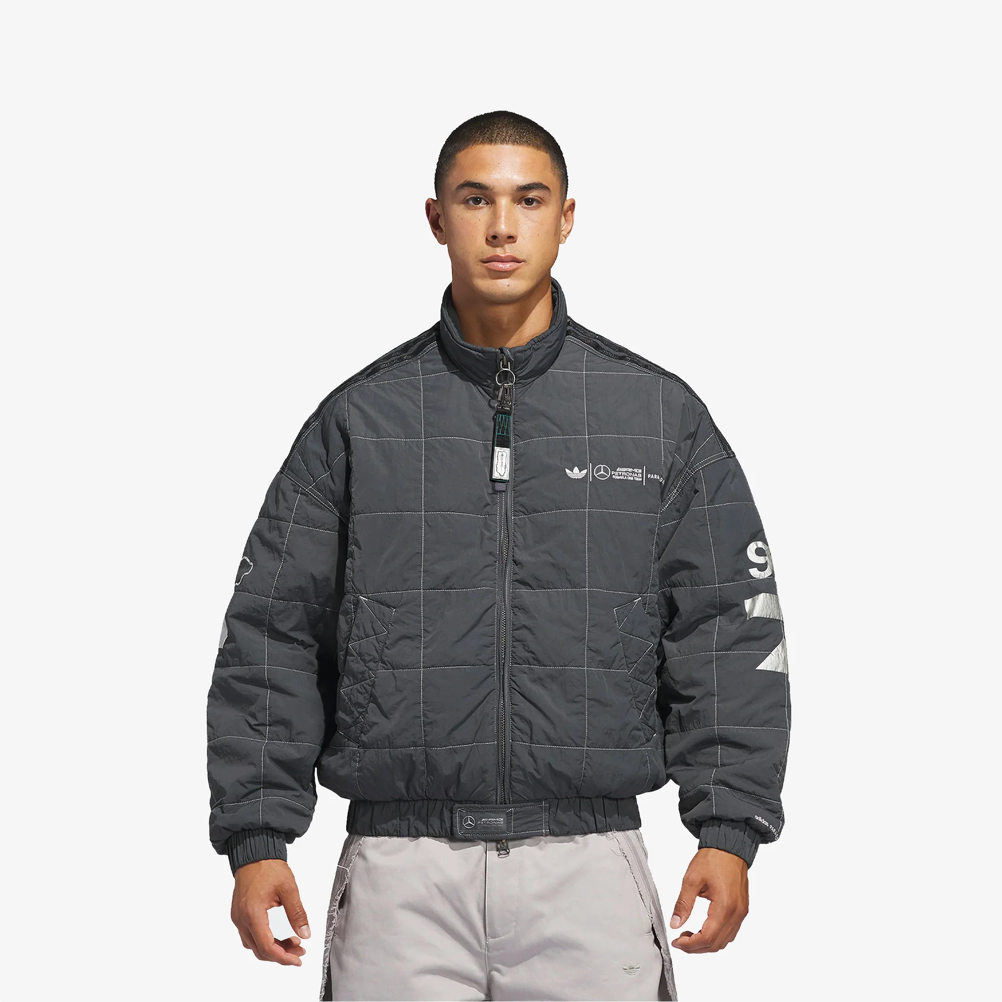 ADIDAS ORIGINALS | BAD BUNNY X MERCEDES - AMG PETRONAS FORMULA ONE TEAM JACKET { DGH SOLID GREY