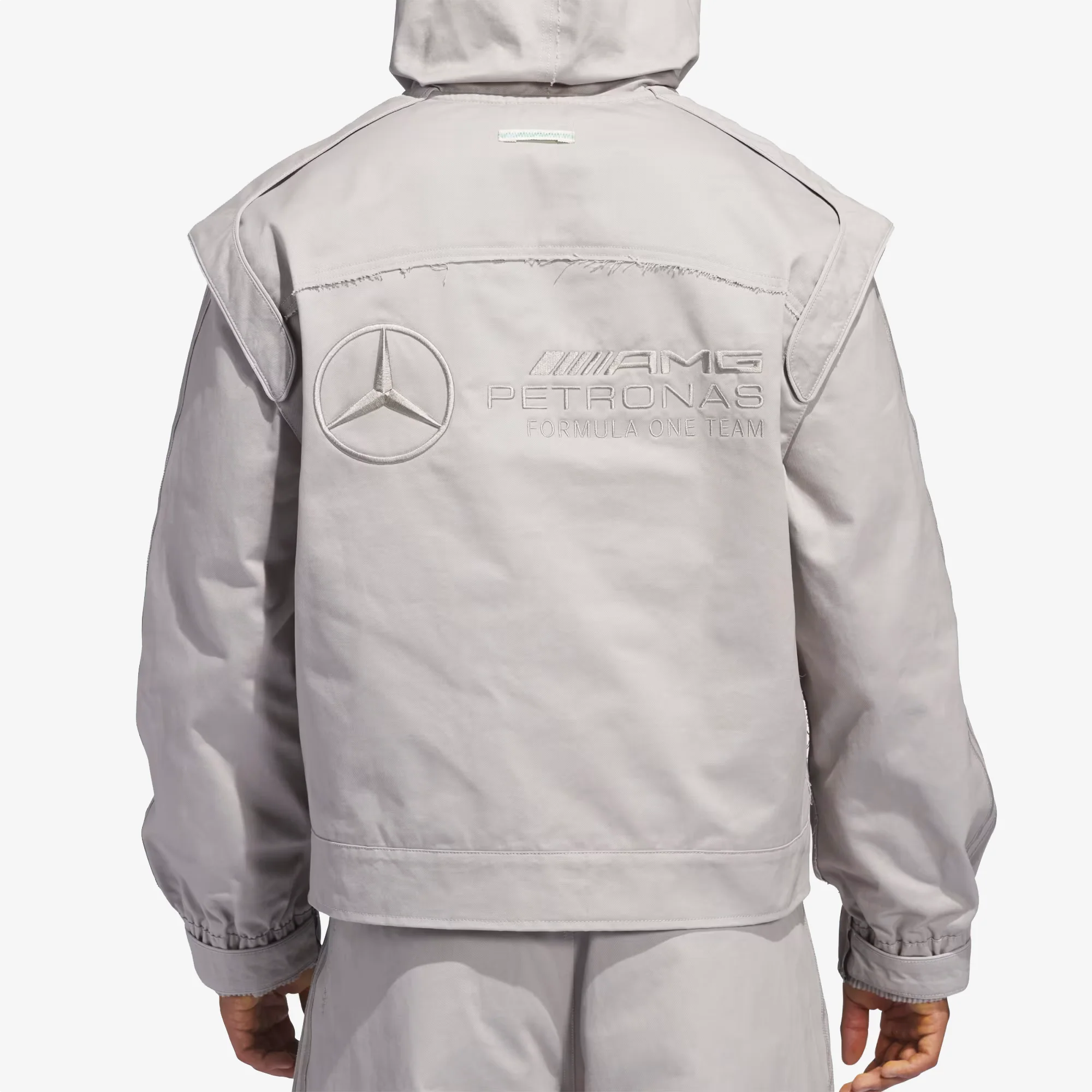 ADIDAS ORIGINALS | BAD BUNNY X MERCEDES - AMG PETRONAS FORMULA ONE TEAM ZIP UP TRACK TOP { CLEAR GRANITE - Image 3