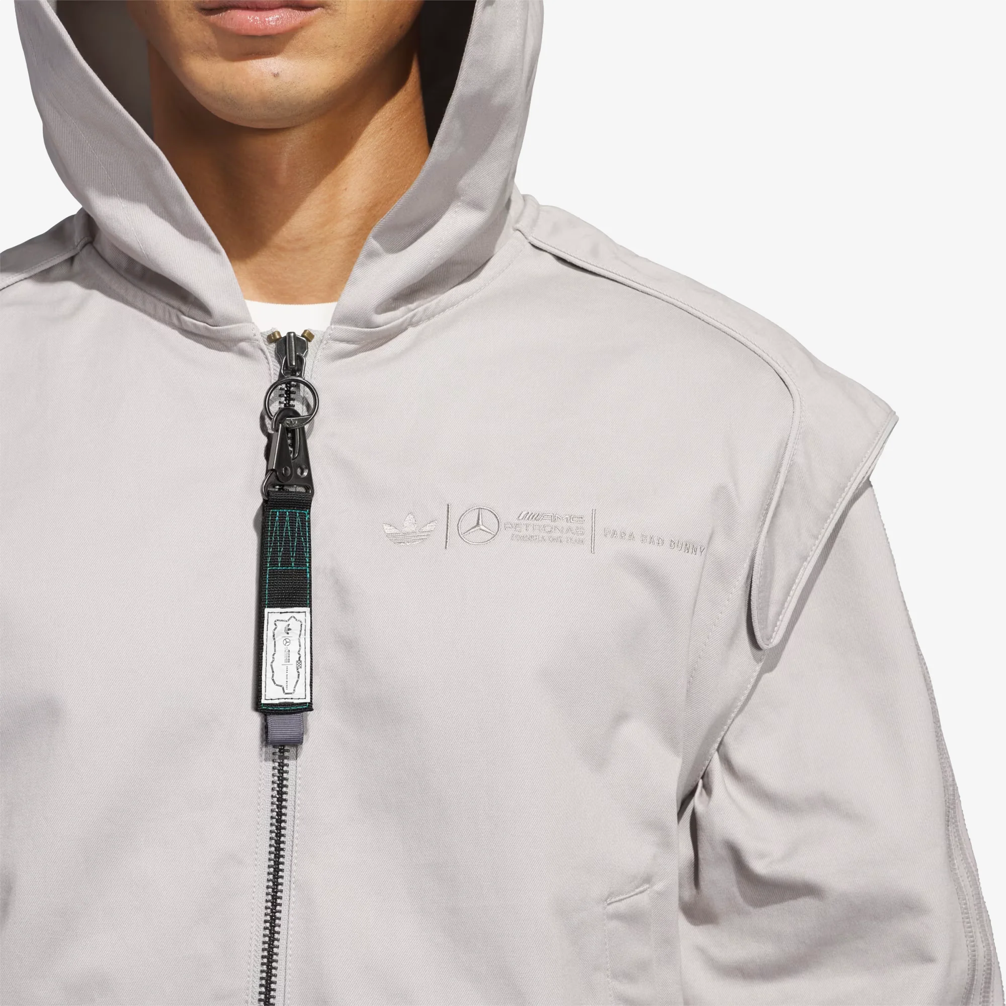 ADIDAS ORIGINALS | BAD BUNNY X MERCEDES - AMG PETRONAS FORMULA ONE TEAM ZIP UP TRACK TOP { CLEAR GRANITE - Image 6