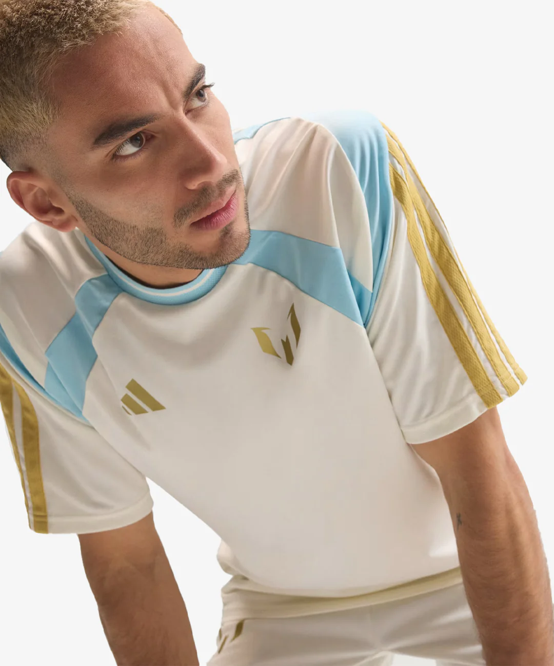 ADIDAS ORIGINALS | MESSI HOUSE OF TIRO TEE { OFF WHITE/ICE BLUE - Image 3