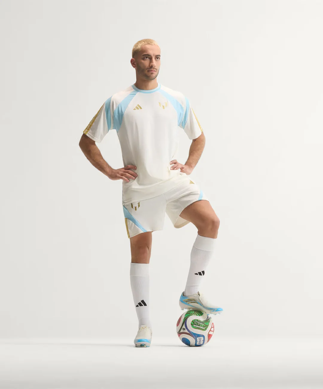 ADIDAS ORIGINALS | MESSI HOUSE OF TIRO TEE { OFF WHITE/ICE BLUE - Image 9