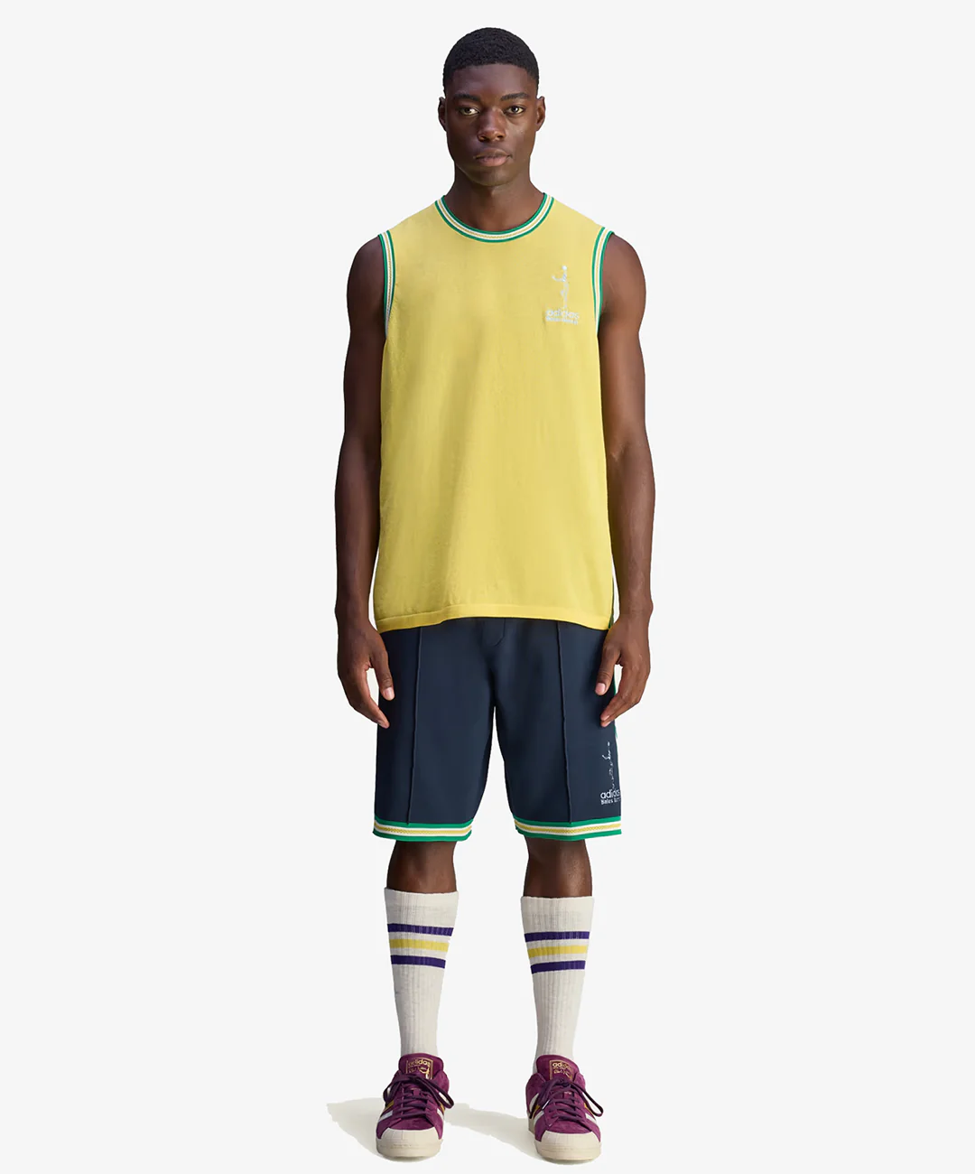 Adidas Originals | WALES BONNER JABBAR 3-STRIPES KNIT SHORTS { NIGHT NAVY - Image 3