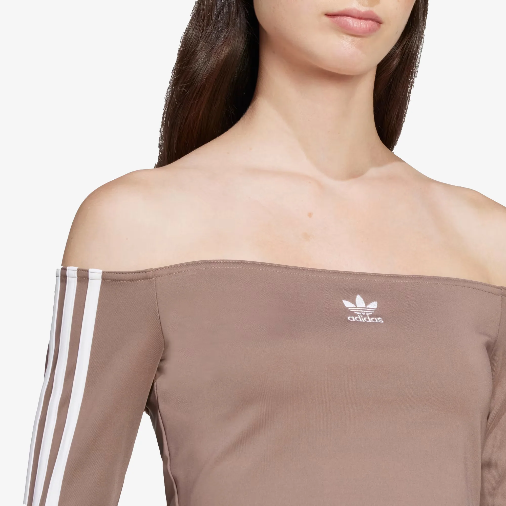 Adidas Originals | ADICOLOR OFF SHOULDER LONG SLEEVE TEE { TRACE BROWN - Image 3