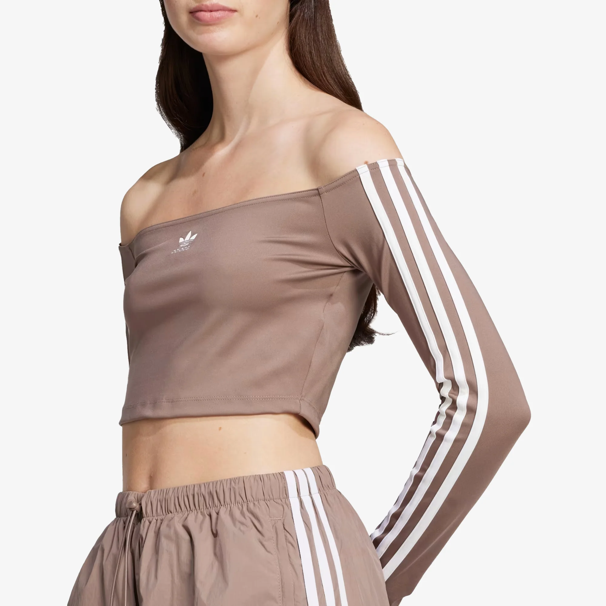 Adidas Originals | ADICOLOR OFF SHOULDER LONG SLEEVE TEE { TRACE BROWN - Image 4