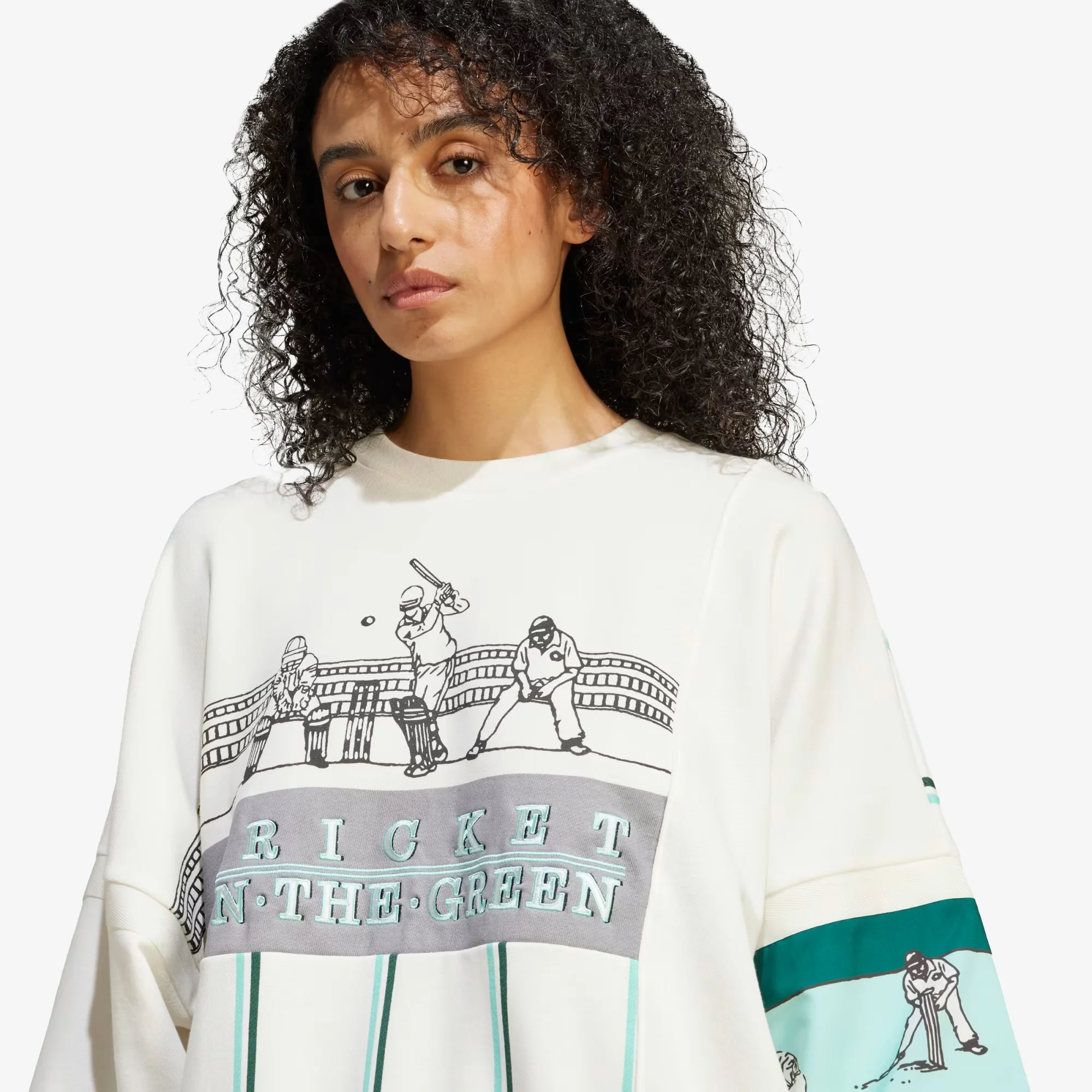 Adidas Originals | RETRO SPORTS CRICKET-INSPIRED CREW SWEATSHIRT { OFF WHITE - Image 5