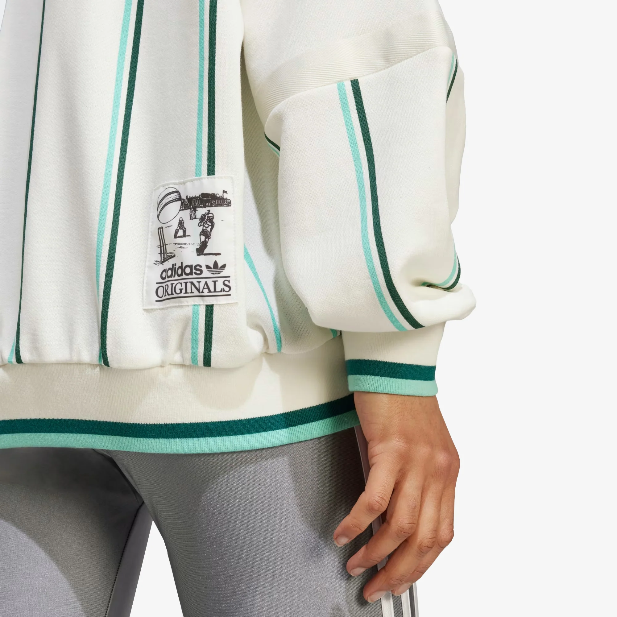 Adidas Originals | RETRO SPORTS CRICKET-INSPIRED CREW SWEATSHIRT { OFF WHITE - Image 6