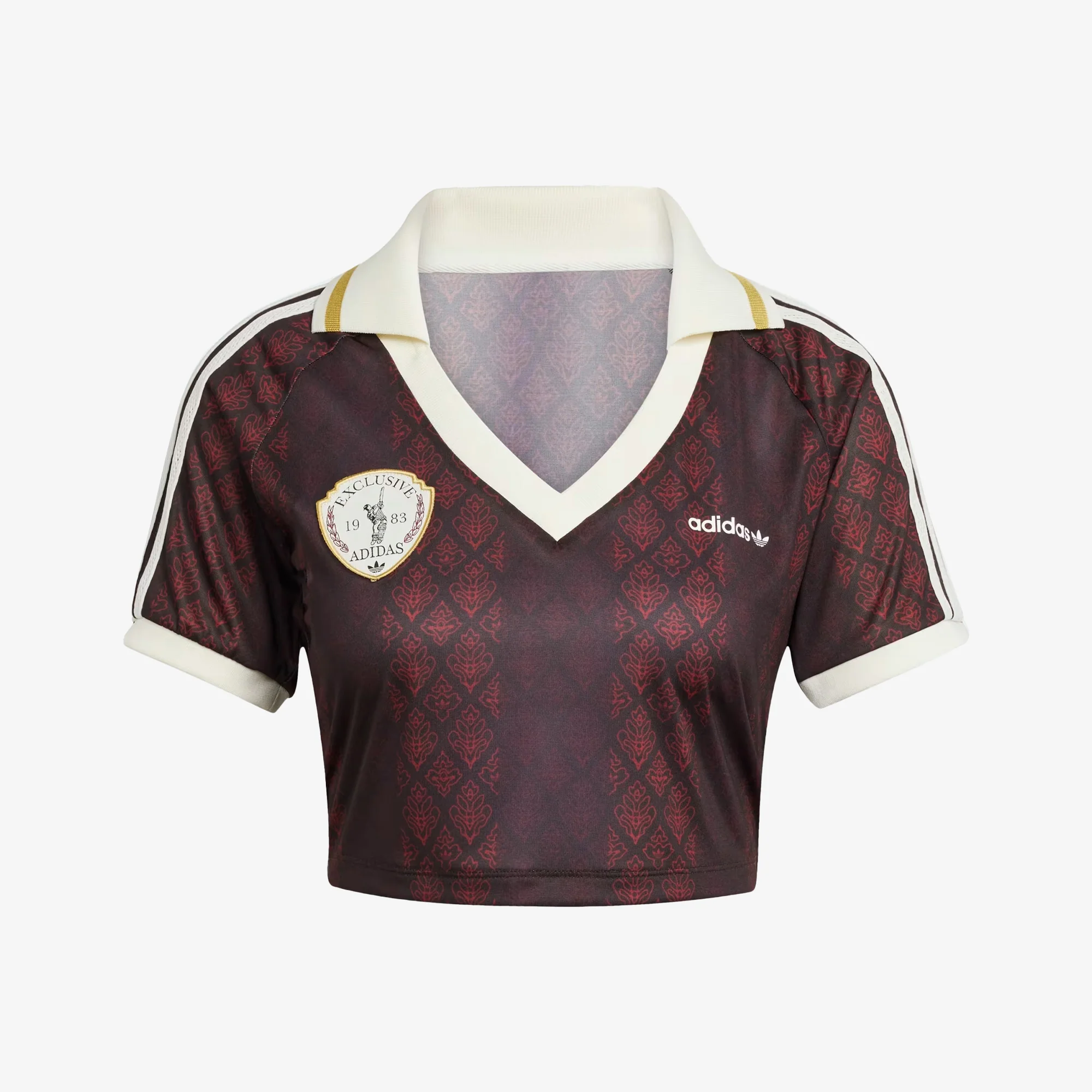 Adidas Originals | RETRO SPORTS CRICKET-INSPIRED CROPPED JERSEY { NIGHT BROWN/RED - Image 3
