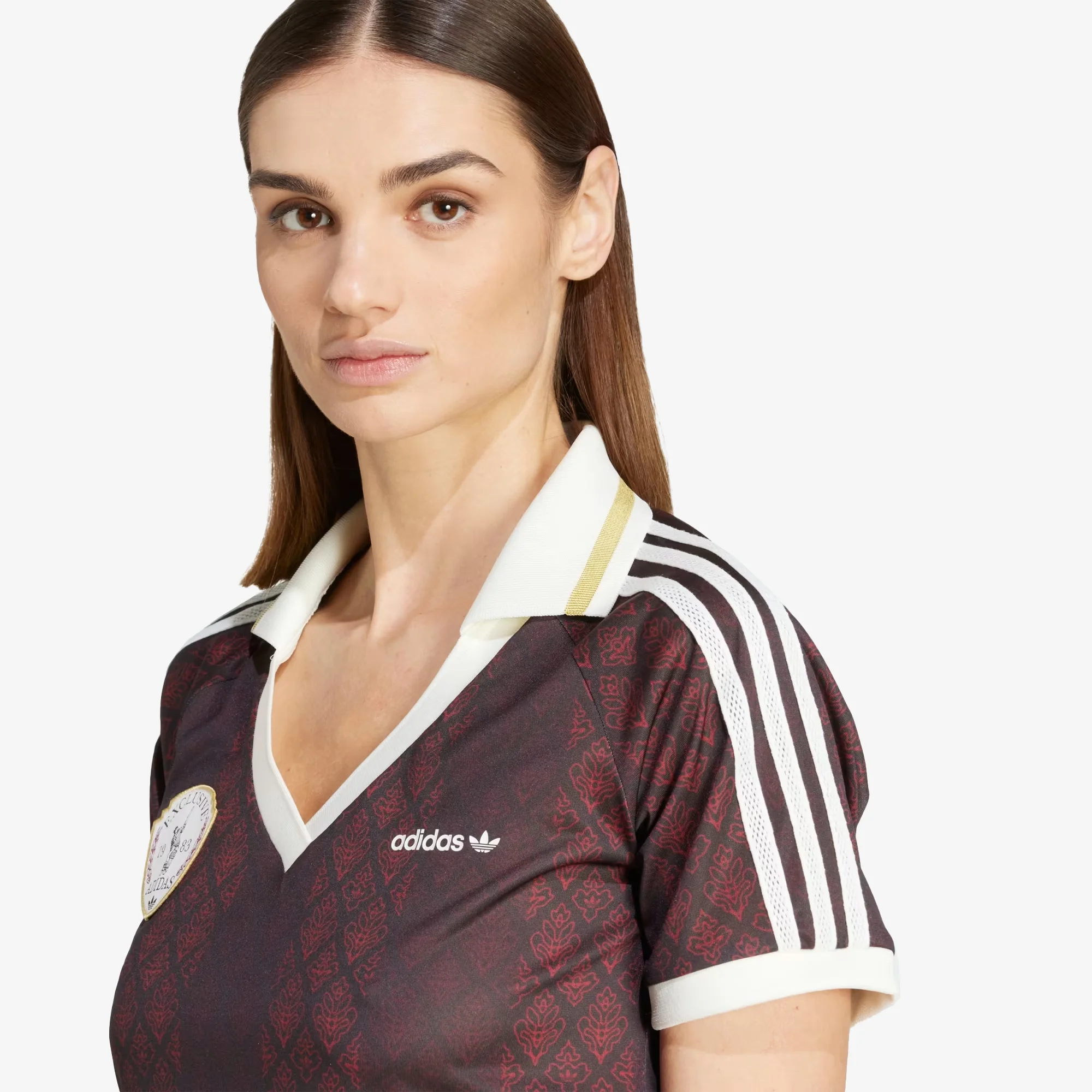 Adidas Originals | RETRO SPORTS CRICKET-INSPIRED CROPPED JERSEY { NIGHT BROWN/RED - Image 4