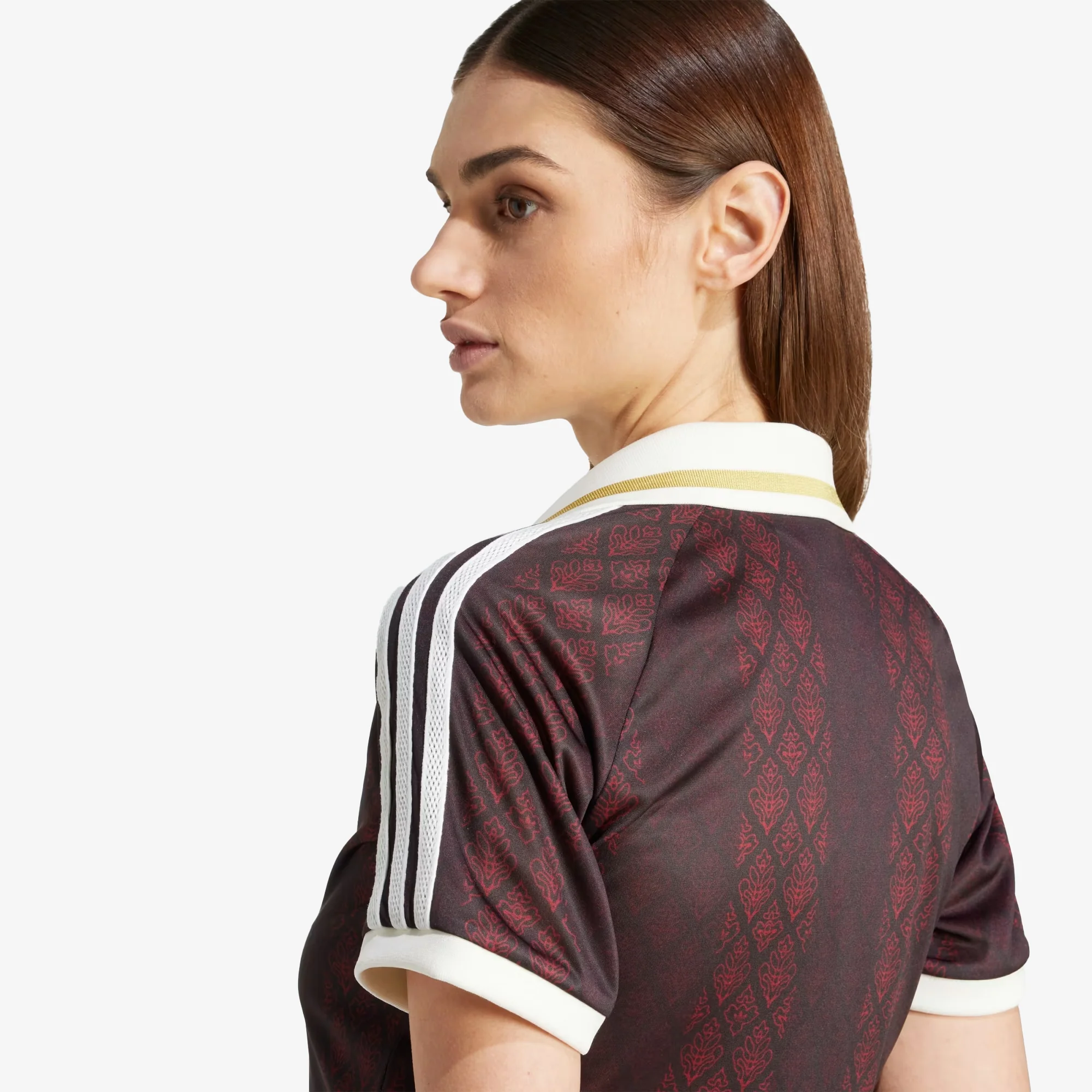Adidas Originals | RETRO SPORTS CRICKET-INSPIRED CROPPED JERSEY { NIGHT BROWN/RED - Image 5