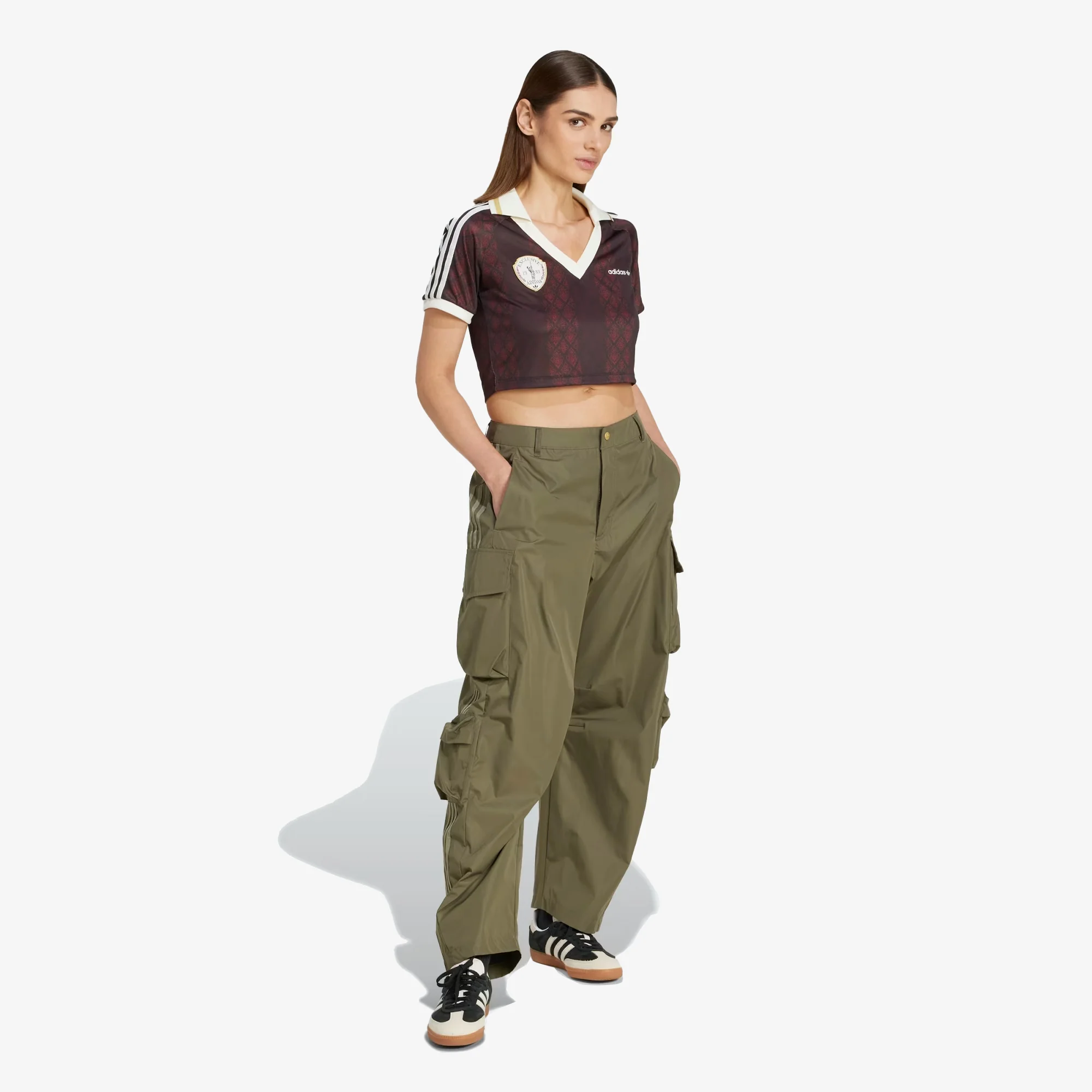 Adidas Originals | RETRO SPORTS CRICKET-INSPIRED CROPPED JERSEY { NIGHT BROWN/RED - Image 6