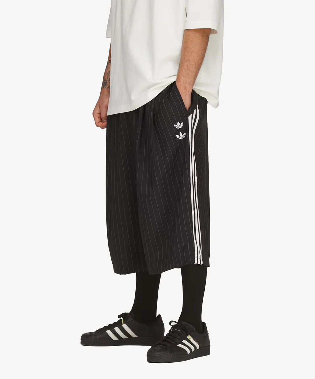 Adidas Originals | x CHAVARRIA PINSTRIPE LONG SHORT { BLACK/WHITE - Image 3