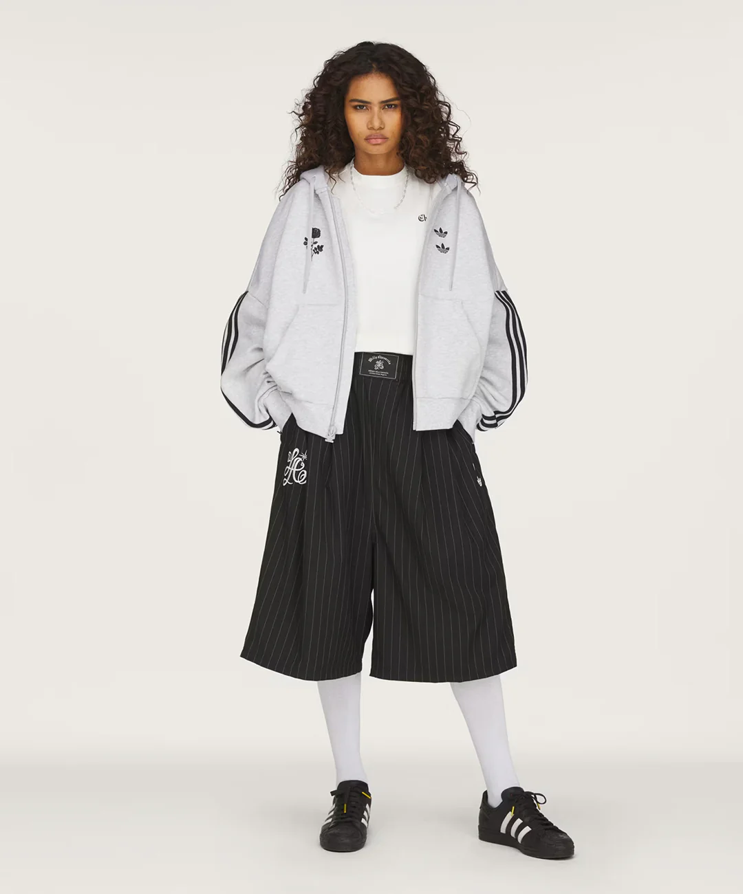 Adidas Originals | x CHAVARRIA PINSTRIPE LONG SHORT { BLACK/WHITE - Image 5