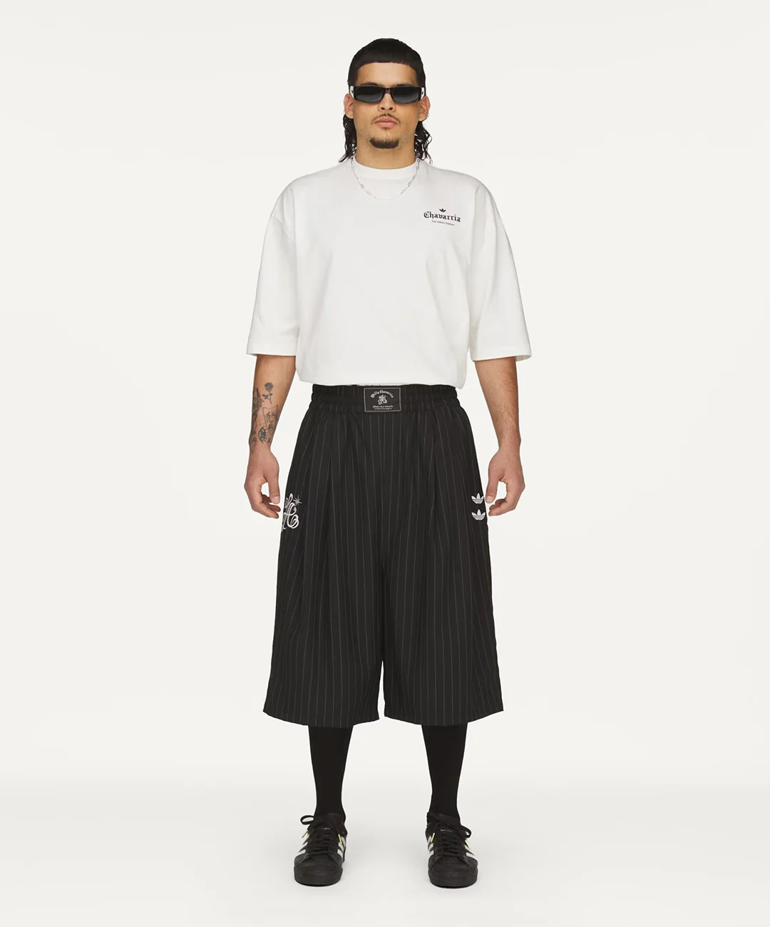 Adidas Originals | x CHAVARRIA PINSTRIPE LONG SHORT { BLACK/WHITE - Image 6