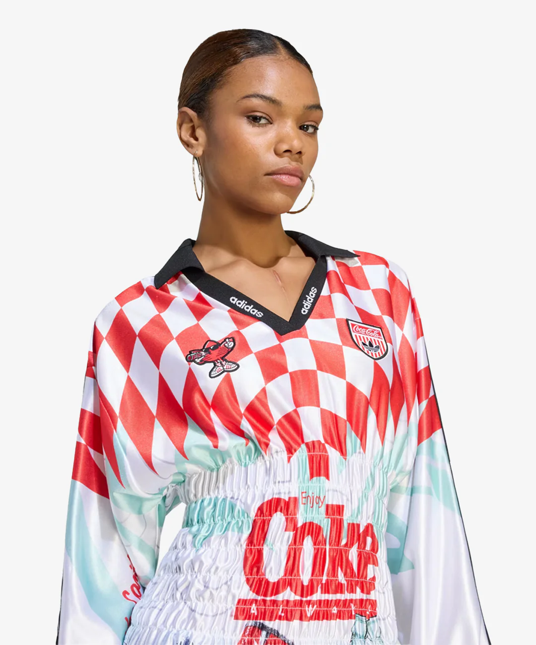 Adidas Originals | X COCA-COLA MASH UP SMOCKED JERSEY { WHITE - Image 3