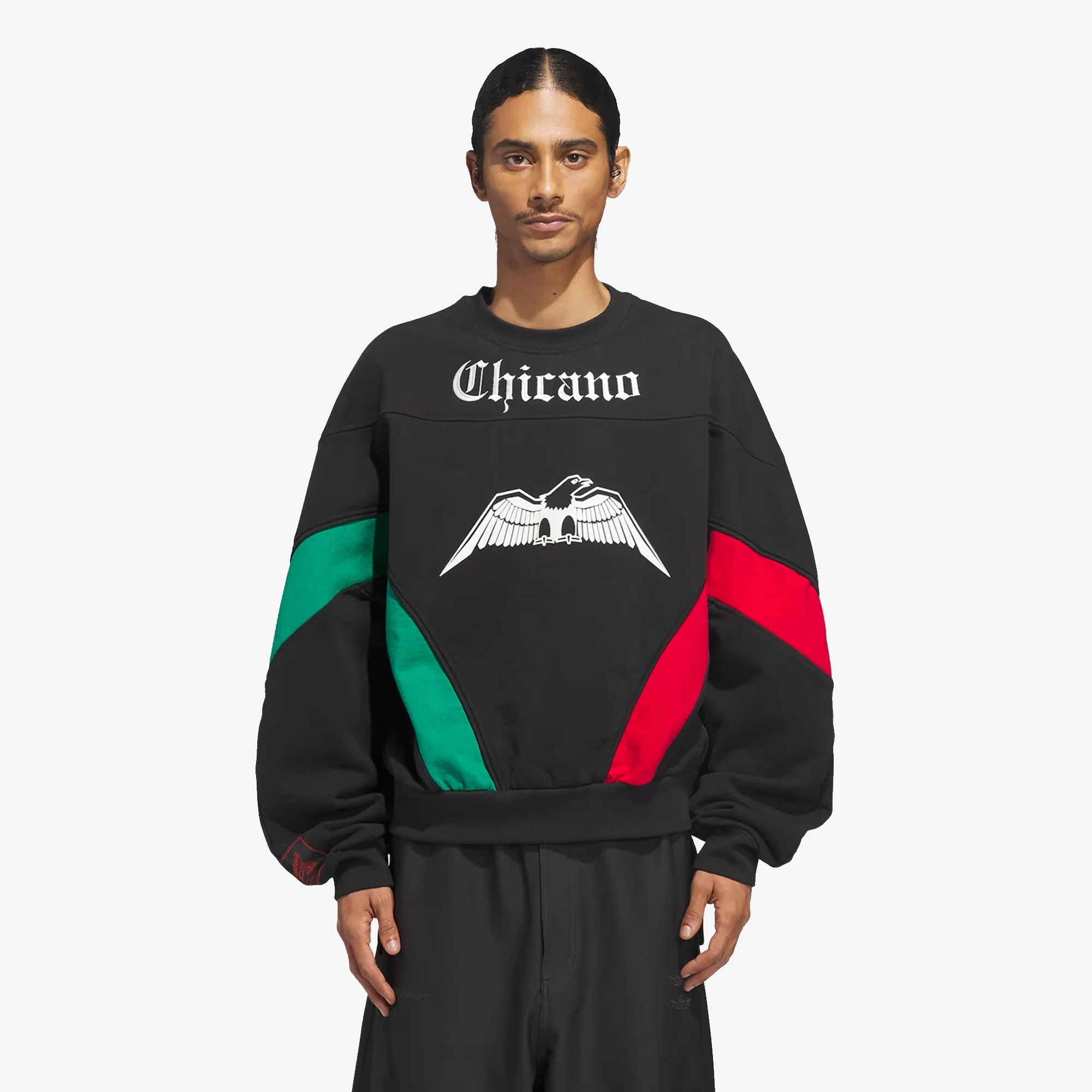 ADIDAS ORIGINALS | x WILLY CHAVARRIA FLEECE CREWNECK { BLACK/RED/GREEN - Image 2