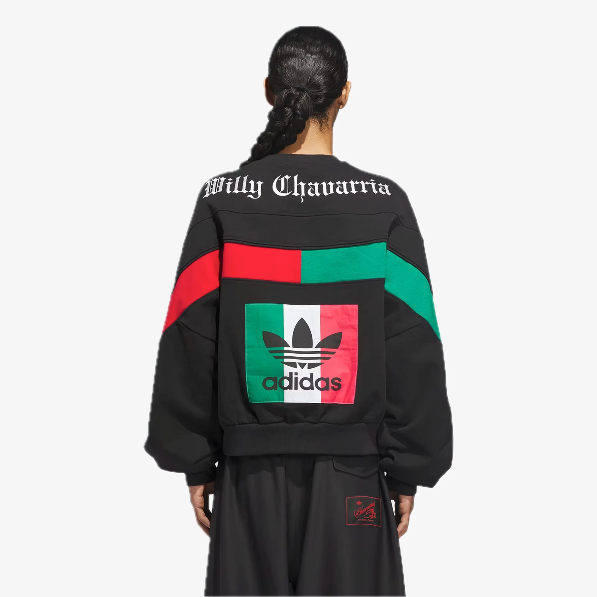 ADIDAS ORIGINALS | x WILLY CHAVARRIA FLEECE CREWNECK { BLACK/RED/GREEN - Image 3