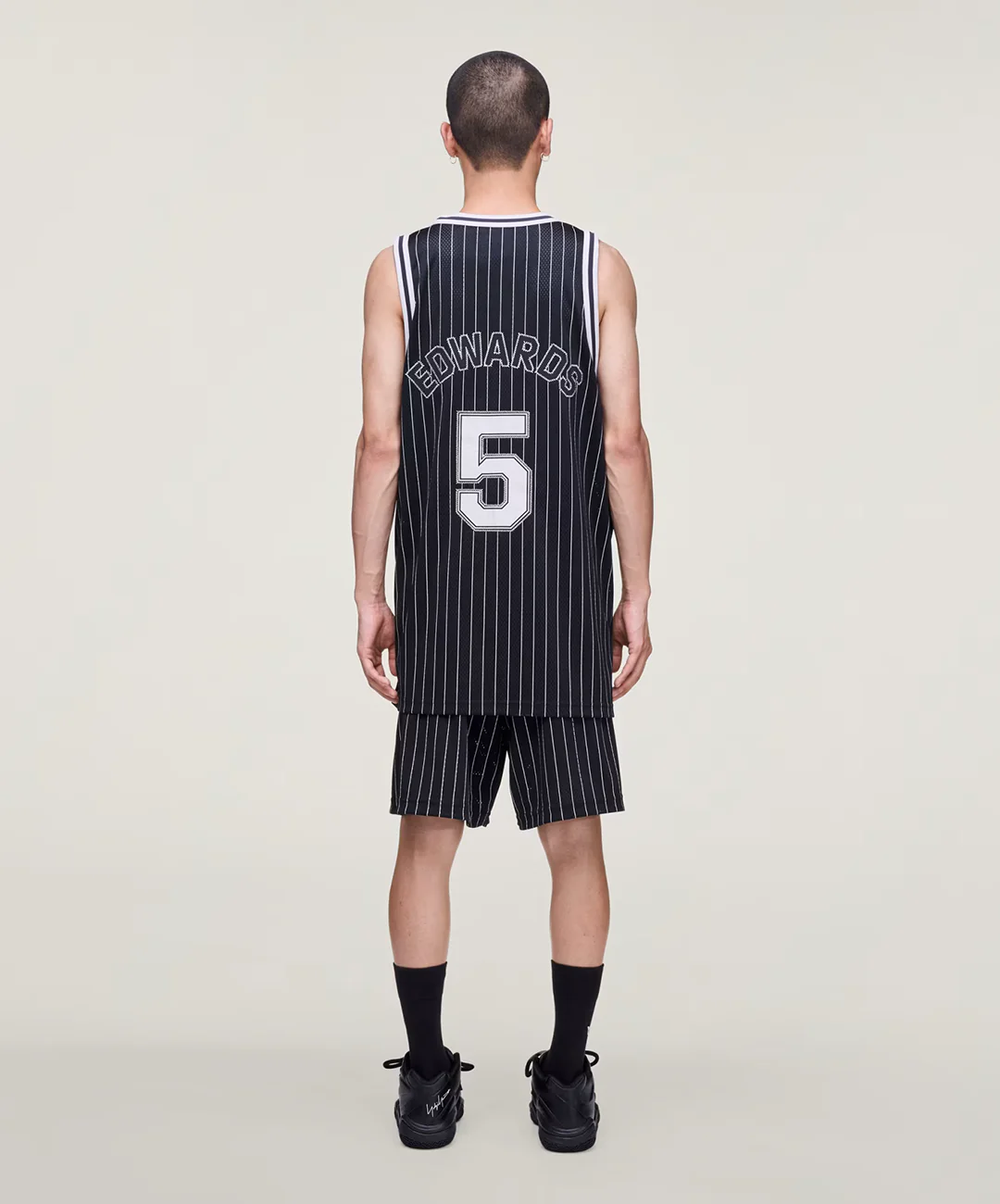 Y-3 | Y-3 MESH PINSTRIPE SHORTS { BLACK - Image 7