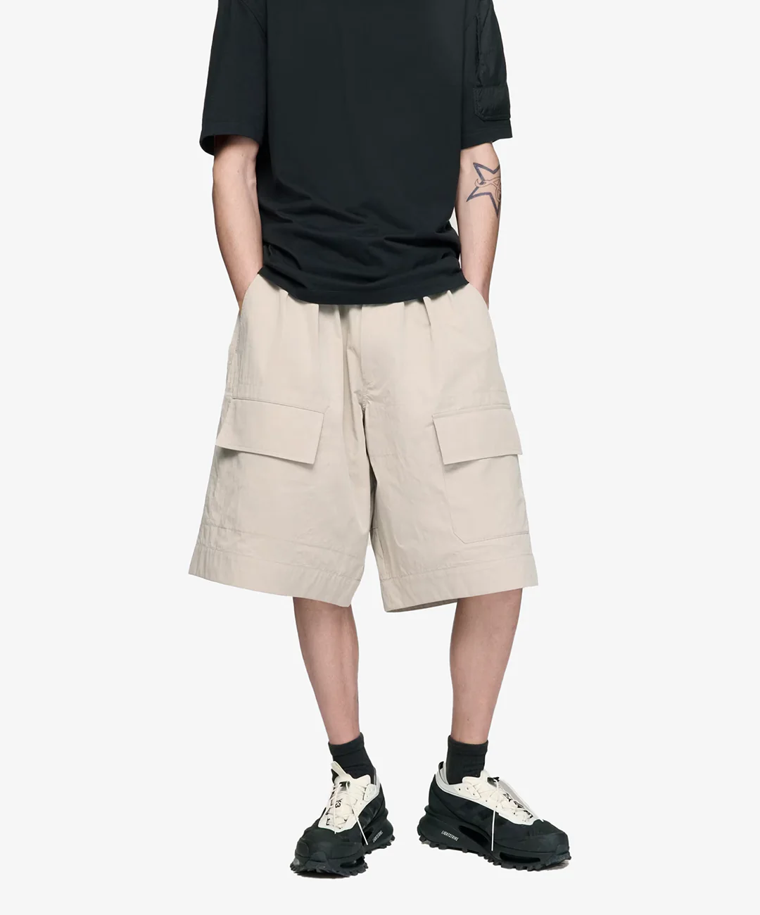 Y-3 | Y-3 WIDE LEG SHORTS { LIGHT BROWN - Image 2