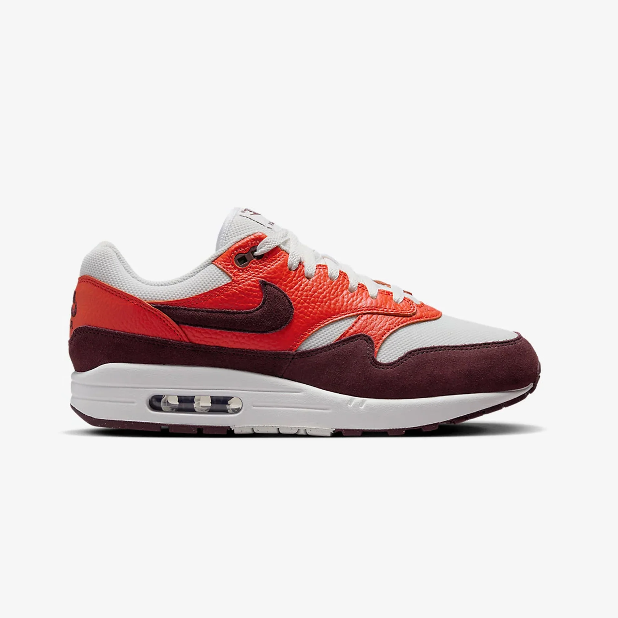 Nike | AIR MAX 1 { SUMMIT WHITE/BURGUNDY CRUSH-PICANTE RED