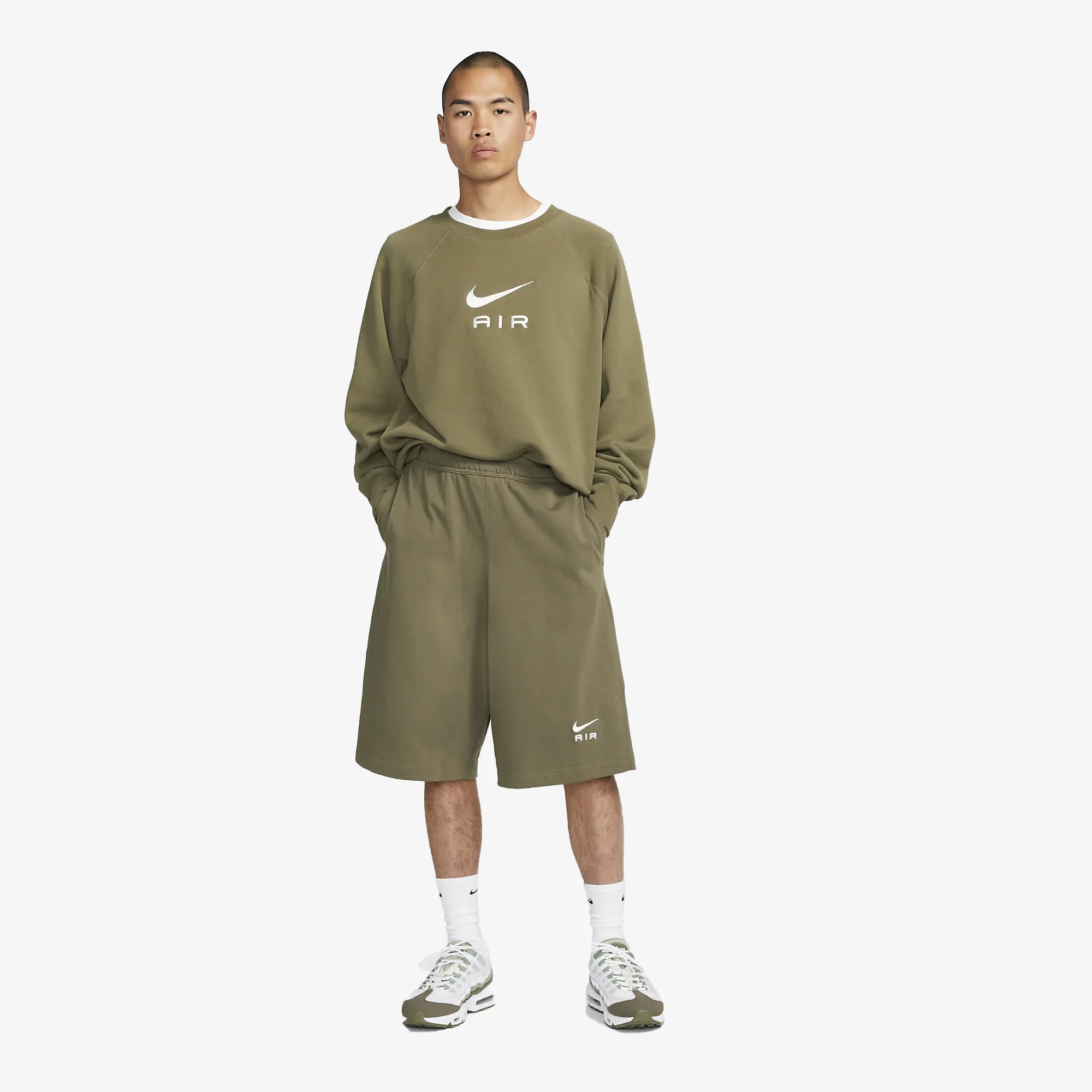 Nike | AIR OVERSIZED FLEECE SHORTS { MEDIUM OLIVE/PHANTOM - Image 2