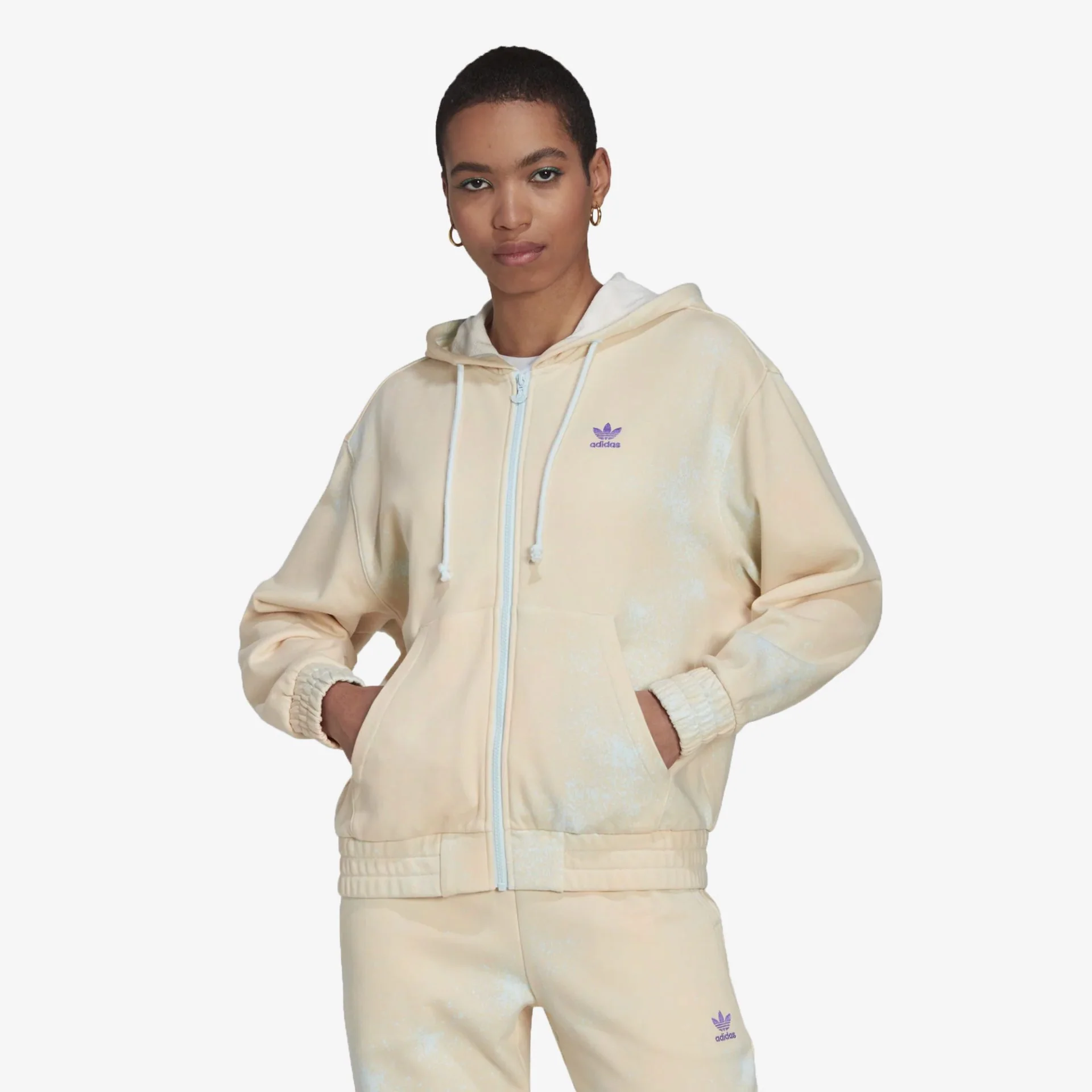 Adidas Originals | ALLOVER PRINT FULL ZIP HOODIE { ALMOST BLUE / HAZY ORANGE