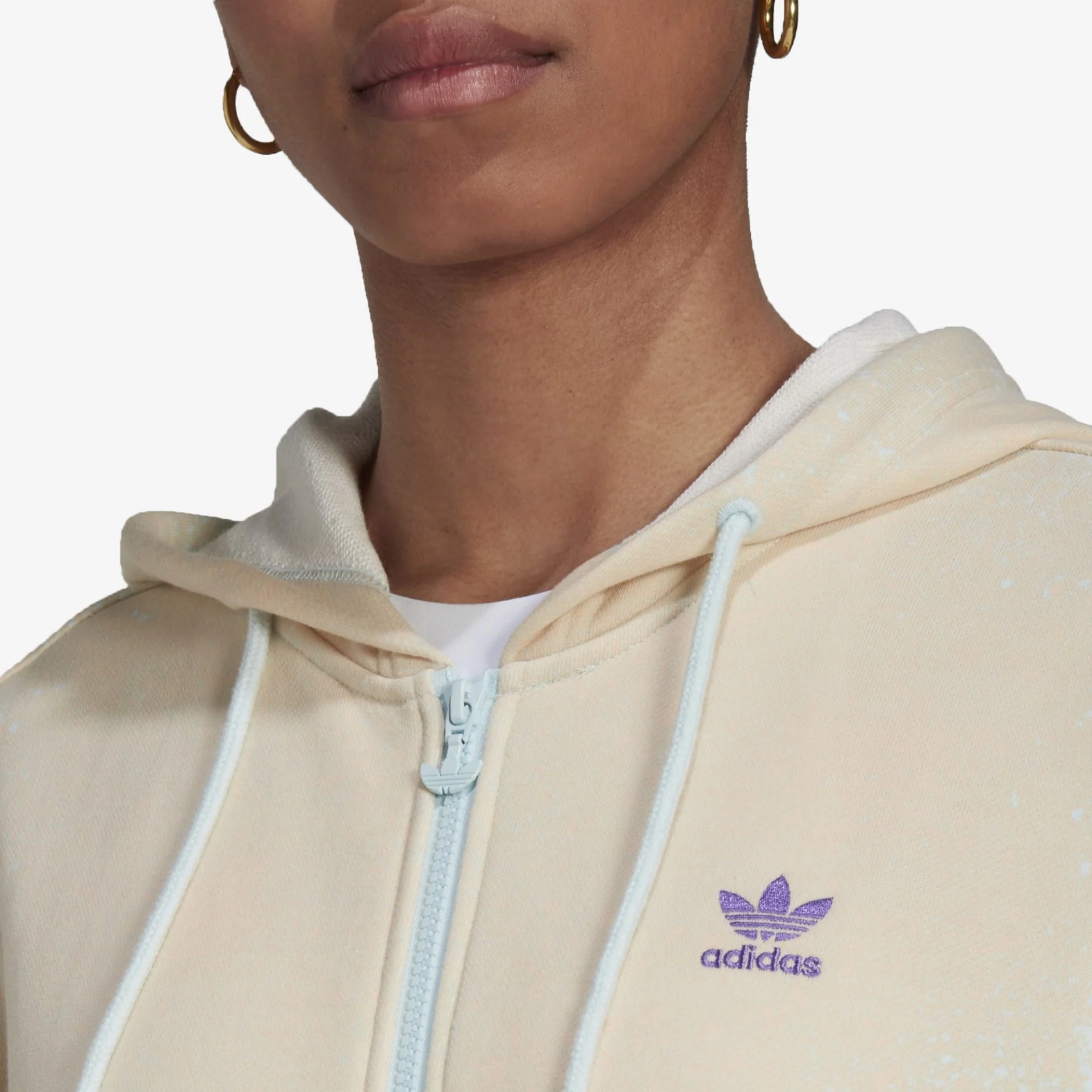 Adidas Originals | ALLOVER PRINT FULL ZIP HOODIE { ALMOST BLUE / HAZY ORANGE - Image 2