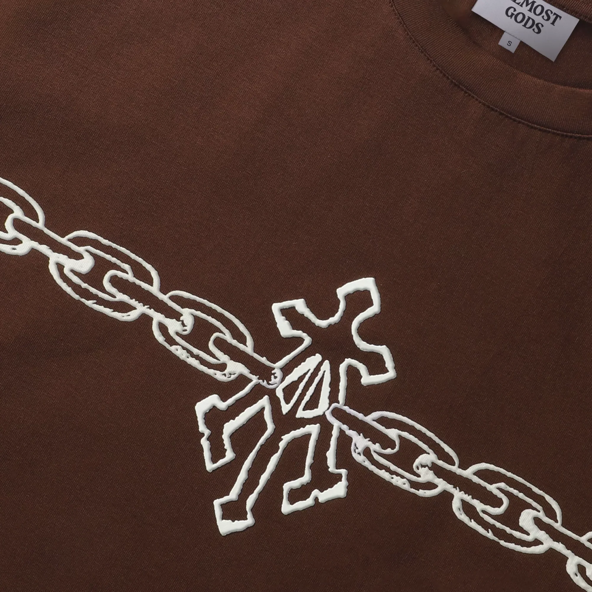 ALMOST GODS | ALPHA CROSS CHAIN LINK RELAXED TEE { BROWN - Image 5