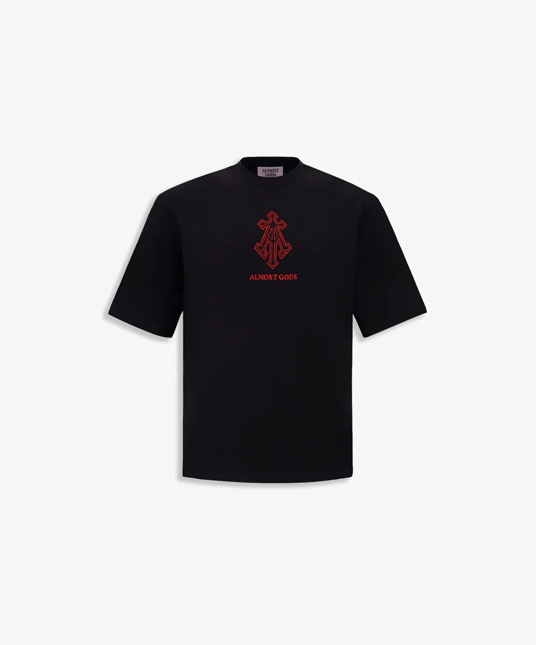 ALMOST GODS | ALPHA CROSS EMBROIDERED RELAXED TEE { BLACK