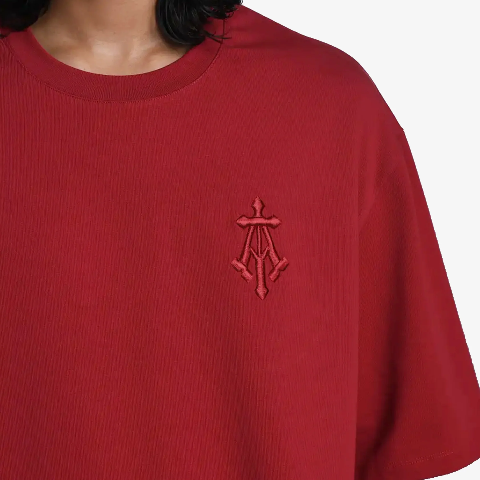 ALMOST GODS | ALPHA CROSS EMBROIDERED TEE { RED - Image 4