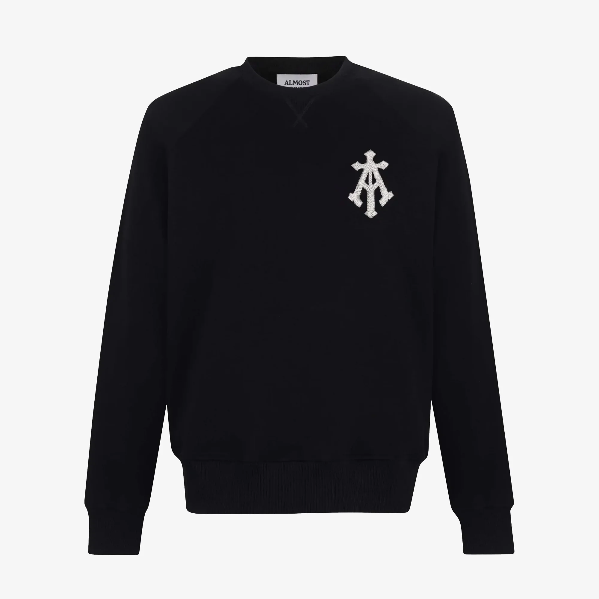 ALMOST GODS | ALPHA CROSS HAND EMBROIDERED AARI SWEATSHIRT { BLACK - Image 2
