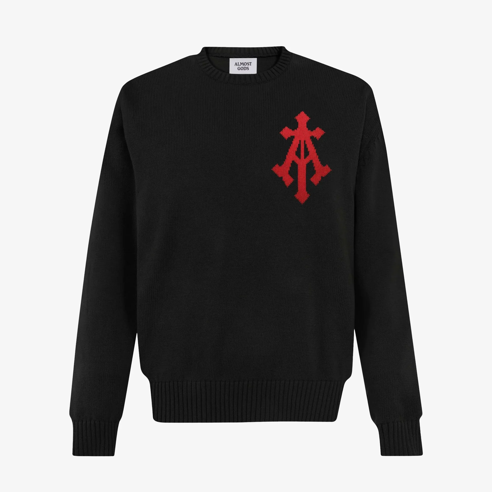 ALMOST GODS | ALPHA CROSS KNIT SWEATER { BLACK - Image 2