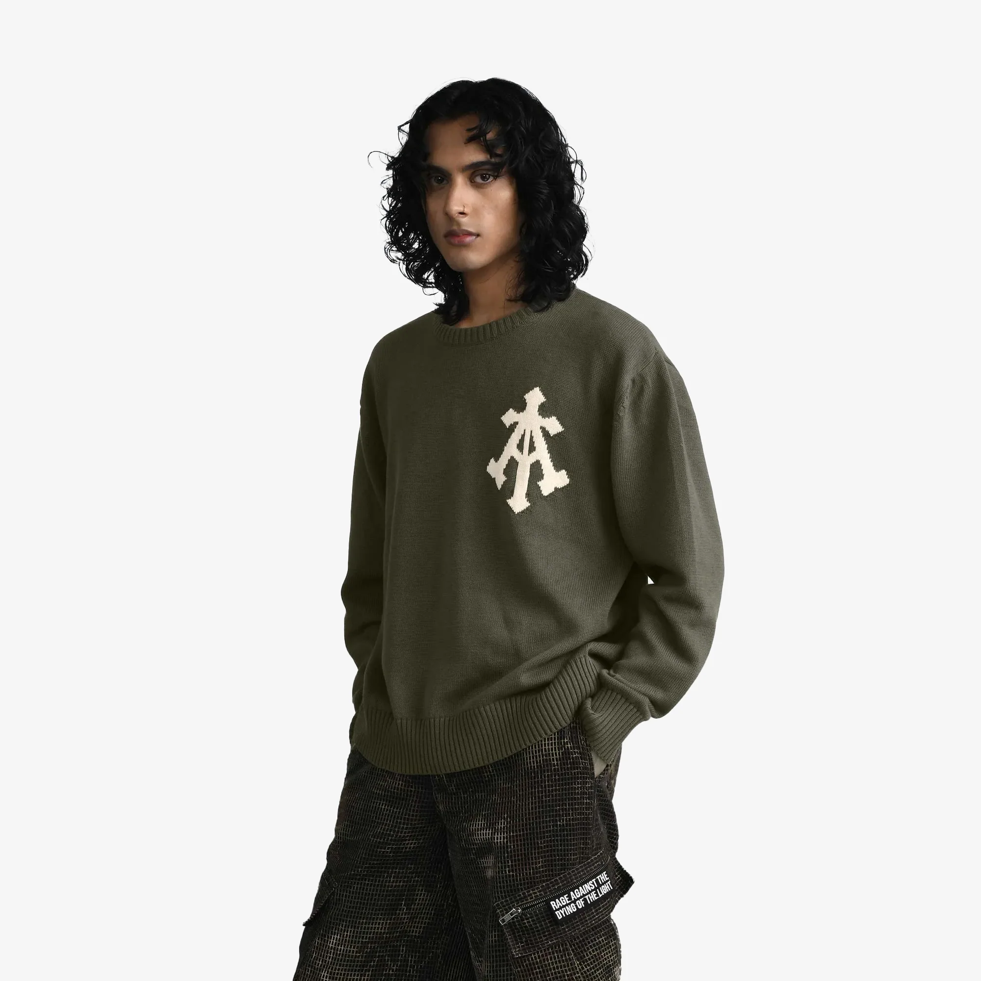 ALMOST GODS | ALPHA CROSS KNIT SWEATER { OLIVE - Image 2