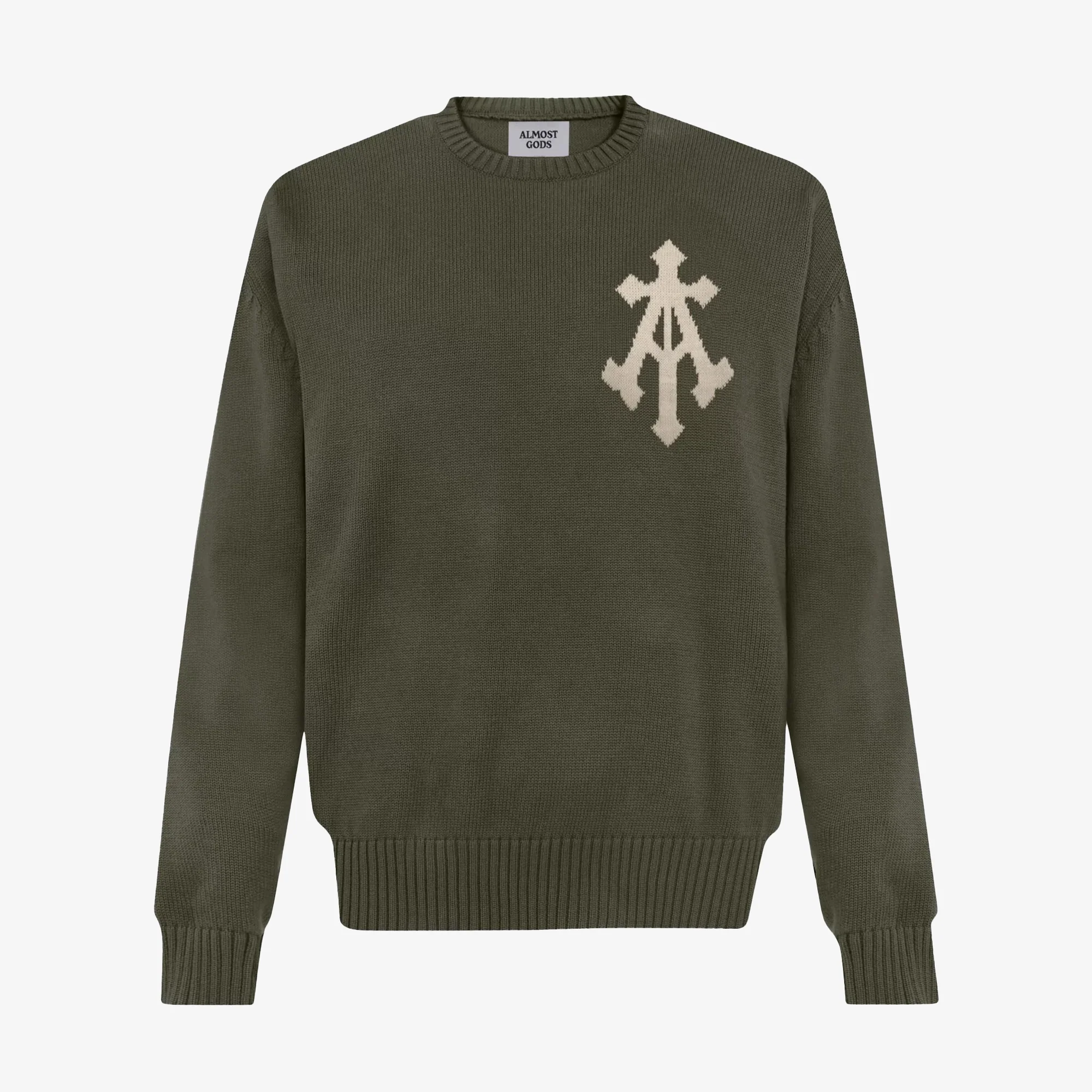 ALMOST GODS | ALPHA CROSS KNIT SWEATER { OLIVE - Image 4