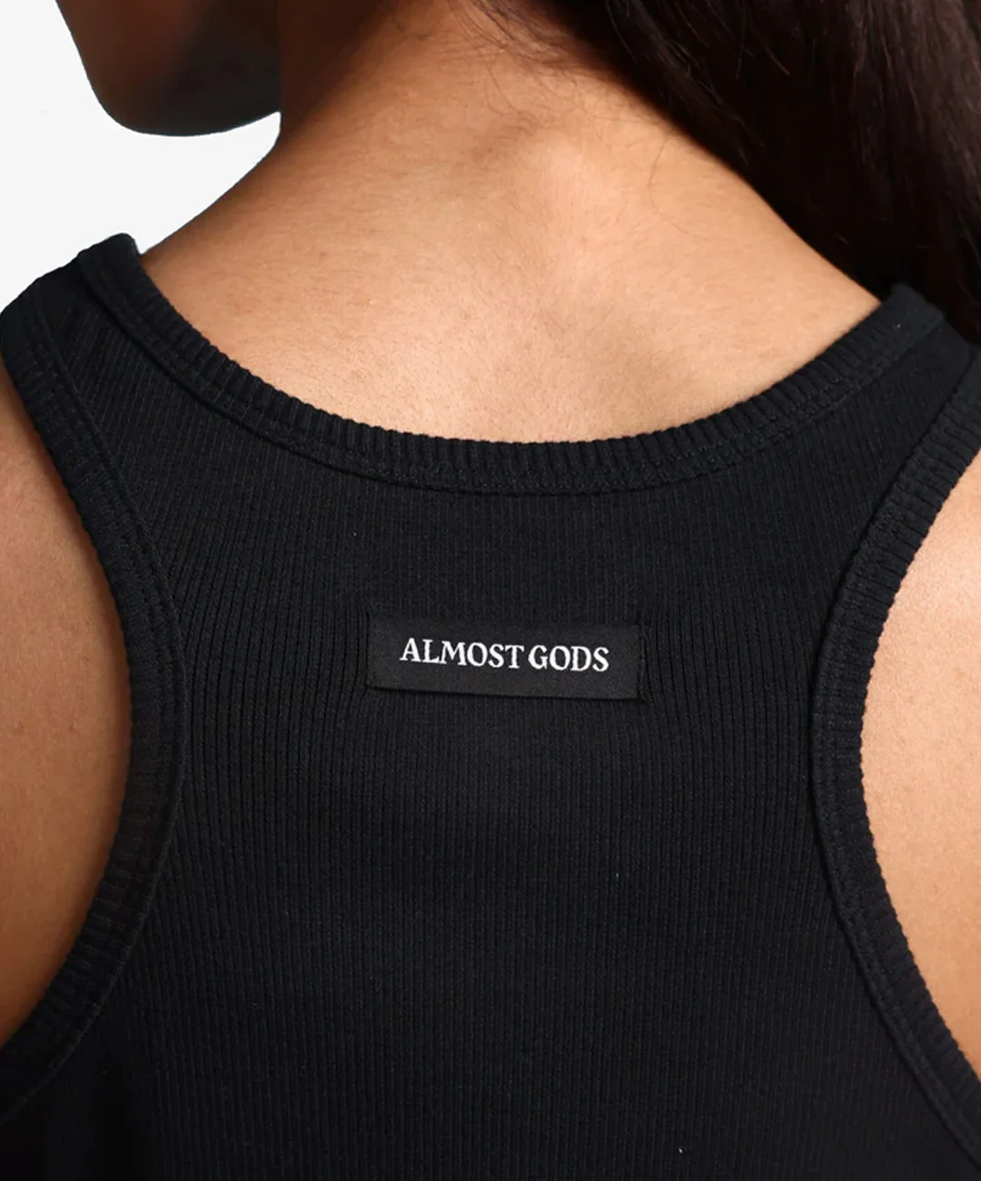 ALMOST GODS | ALPHA CROSS RIBBED TANK { BLACK - Image 2