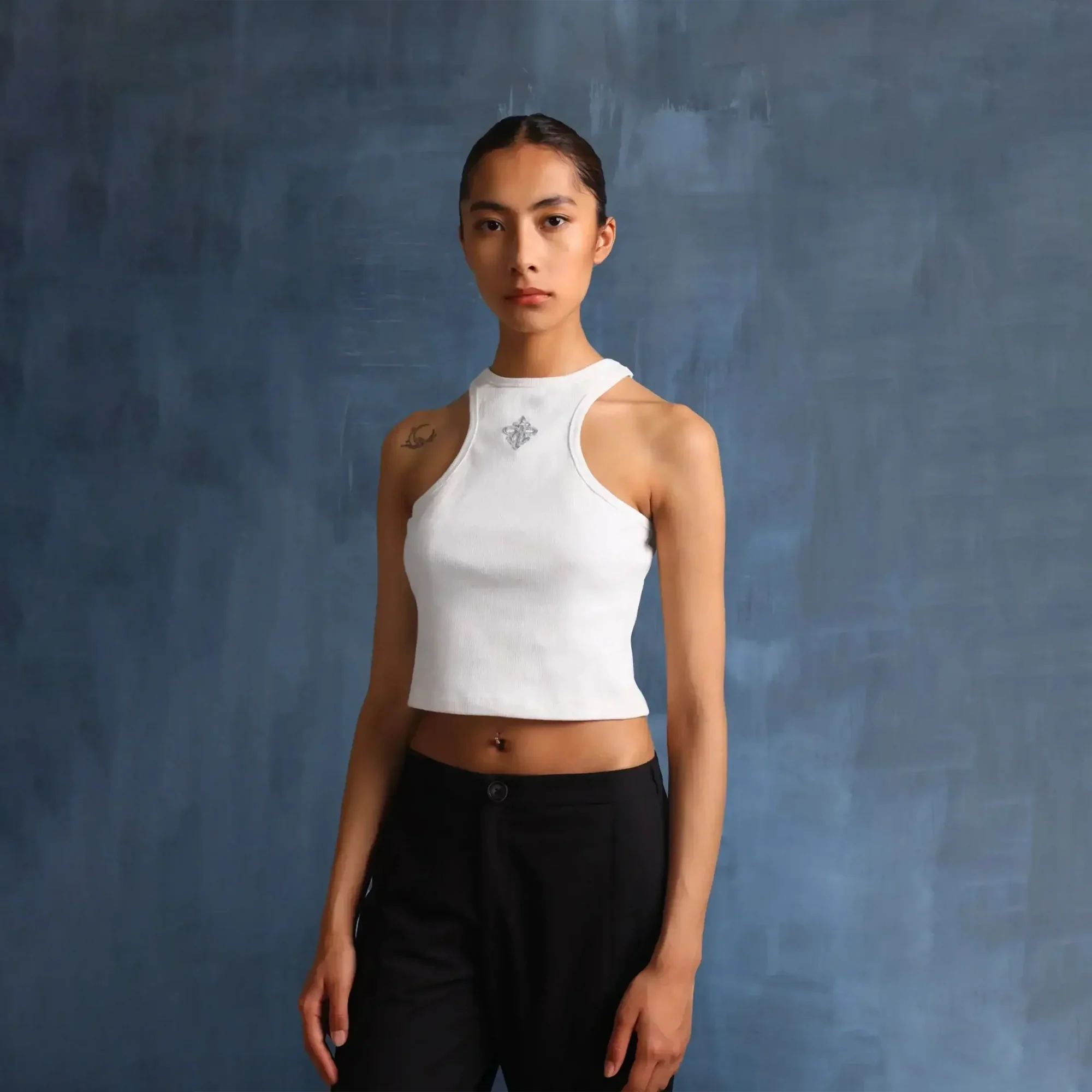 ALMOST GODS | ALPHA CROSS RIBBED TANK { WHITE - Image 6