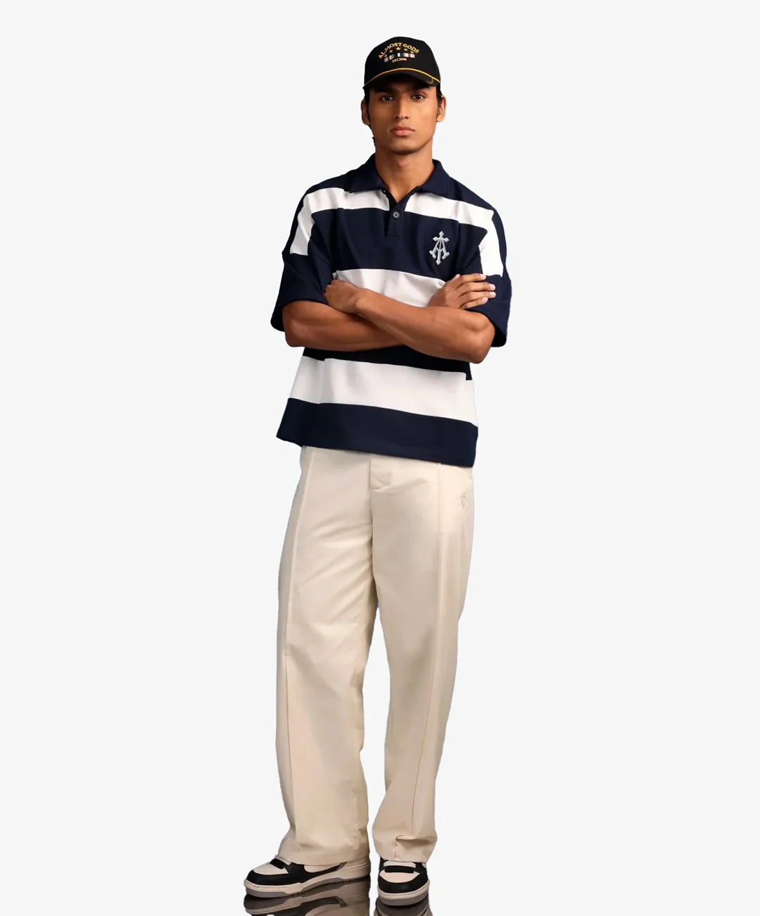 ALMOST GODS | ALPHA CROSS WOVEN STRIPED POLO { NAVY/WHITE - Image 6