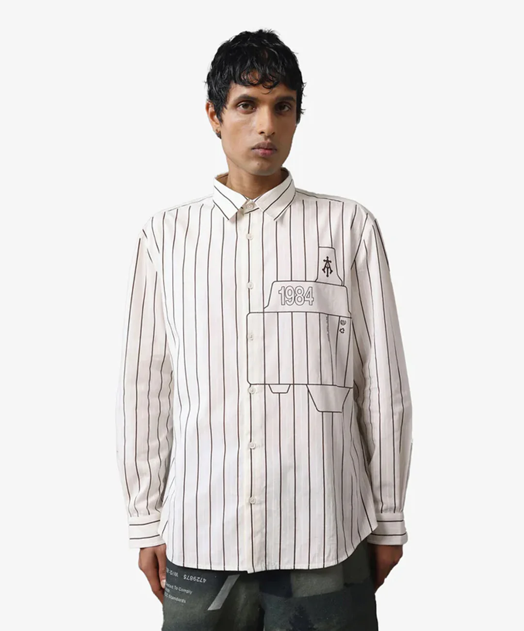 ALMOST GODS | ASSEMBLAGE STRIPE BOXY SHIRT { WHITE