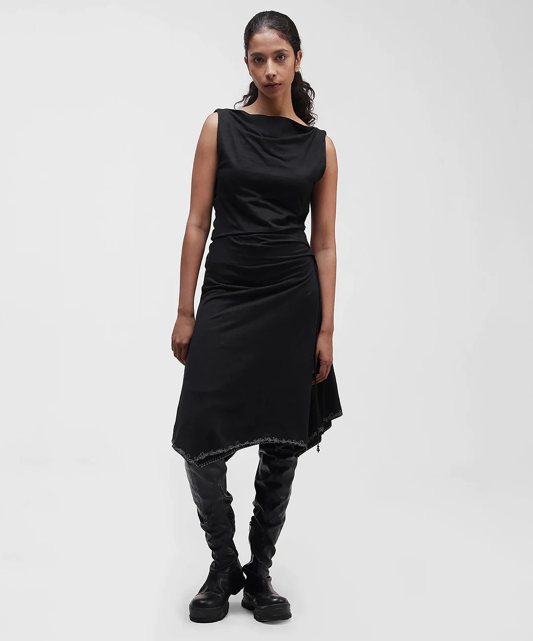 ALMOST GODS | ASSYMETRIC LAYERED KNIT DRESS { BLACK - Image 2