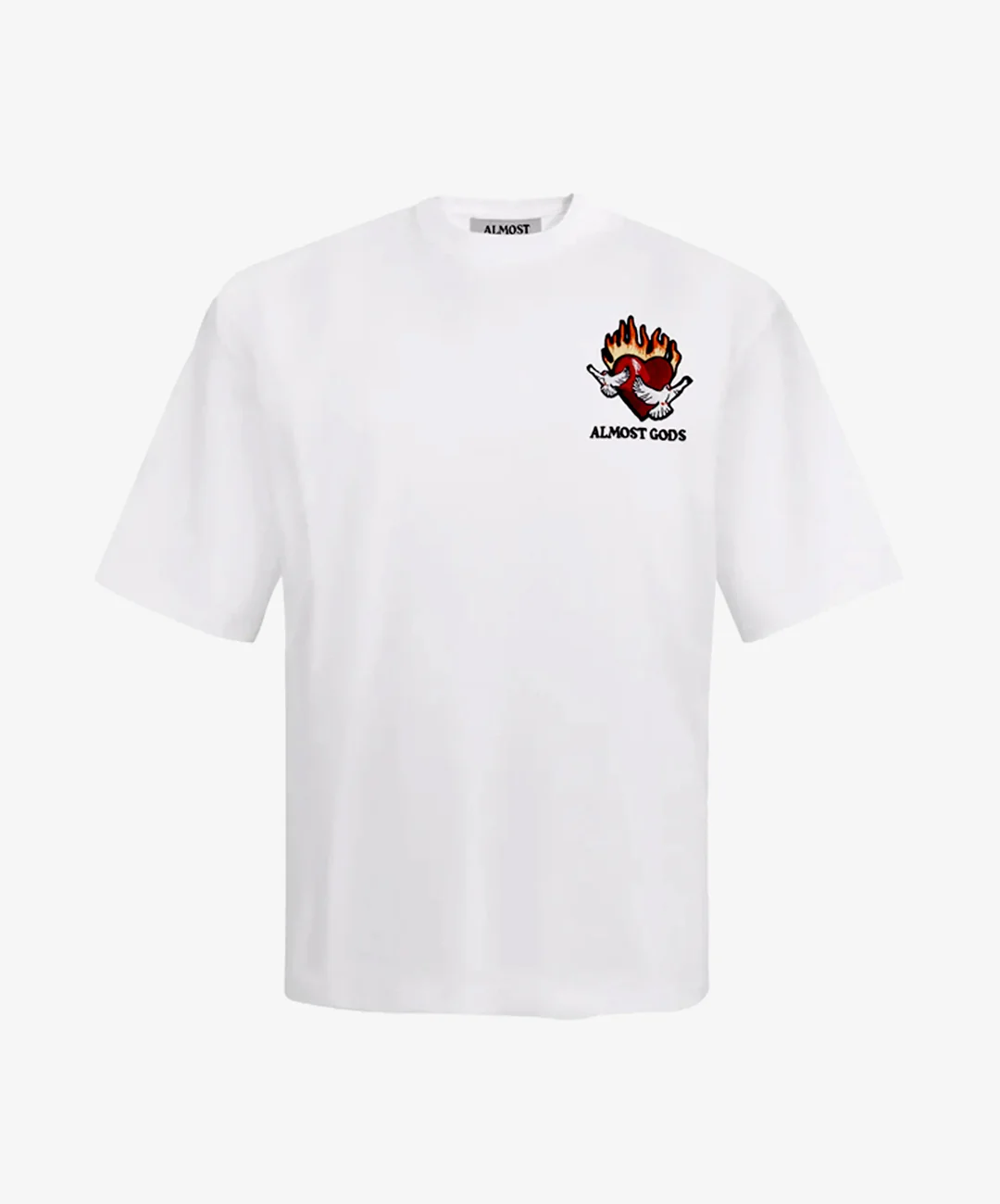 ALMOST GODS | BURNING HEART BOXY TEE { WHITE