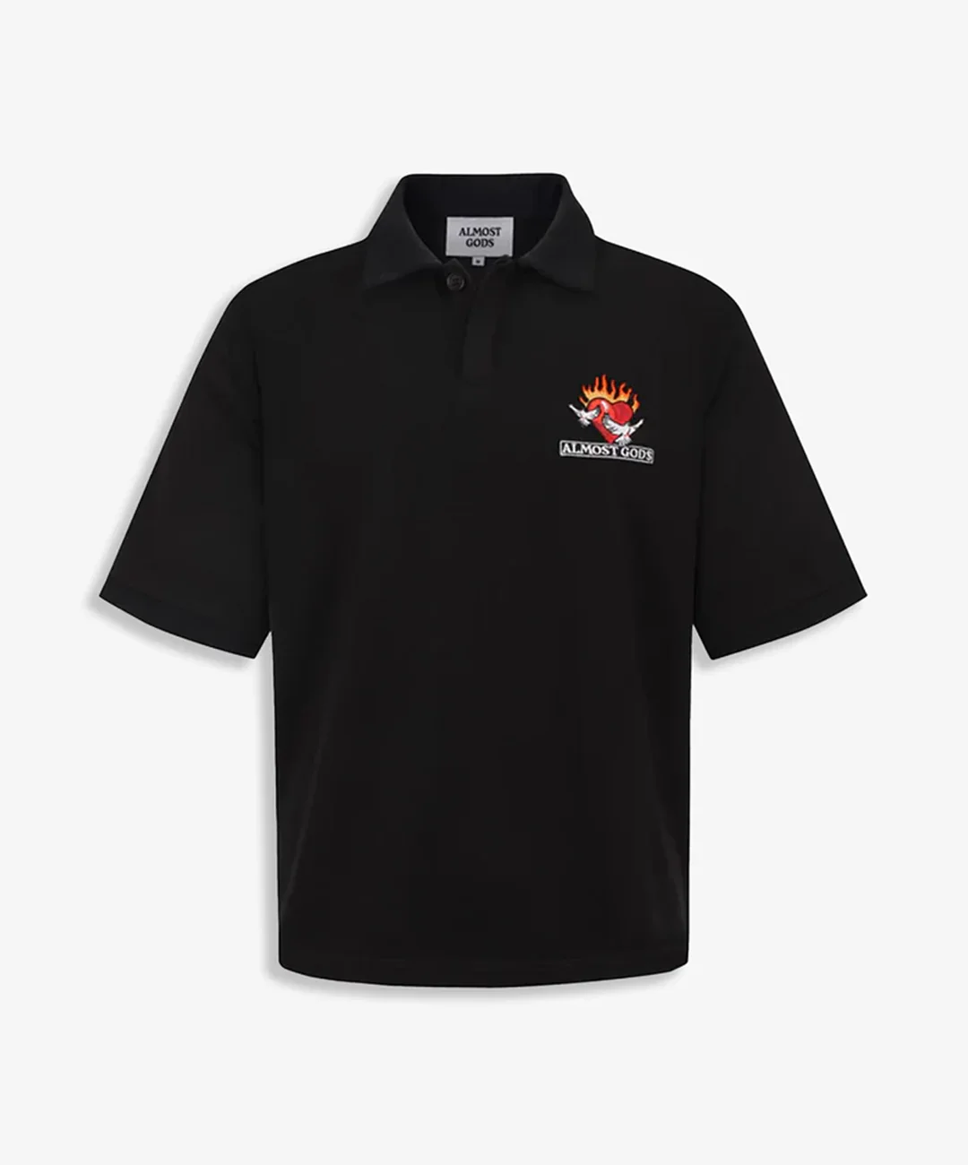 ALMOST GODS | BURNING HEART POLO TEE { BLACK - Image 3