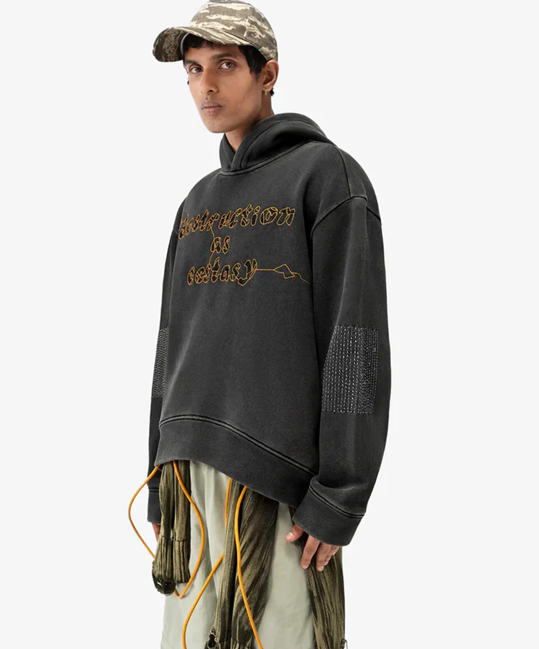 ALMOST GODS | DESTRUCTION AS ECSTASY EMBROIDERED CROPPED HOODIE { BLACK - Image 2