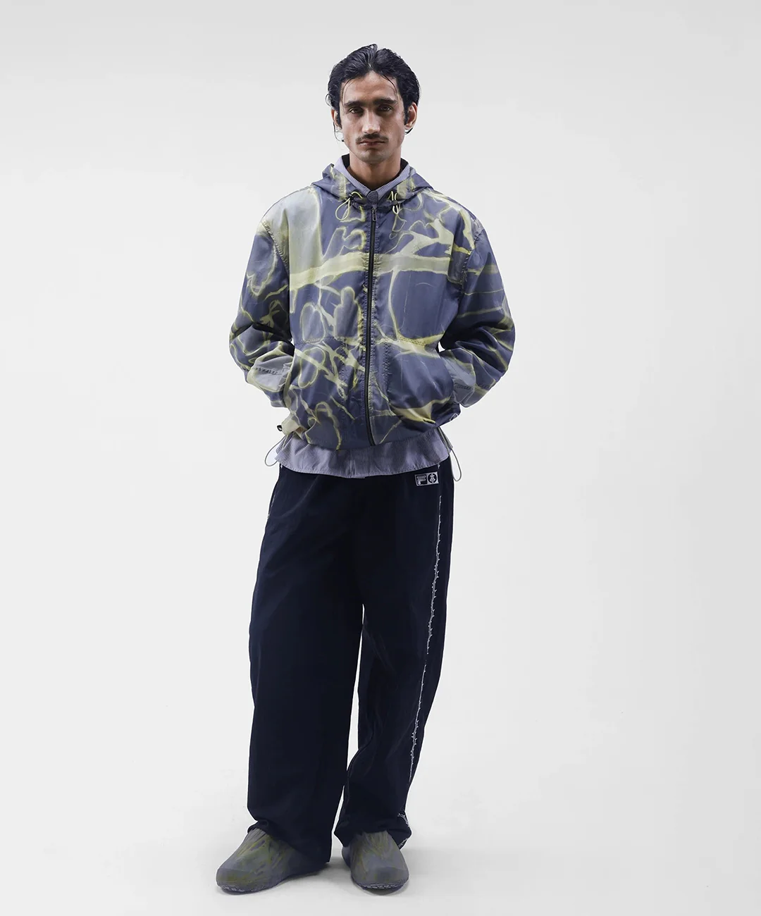 ALMOST GODS | FELT THORN BLOOM RELAXED WINDBREAKER JACKET { NAVY - Image 2