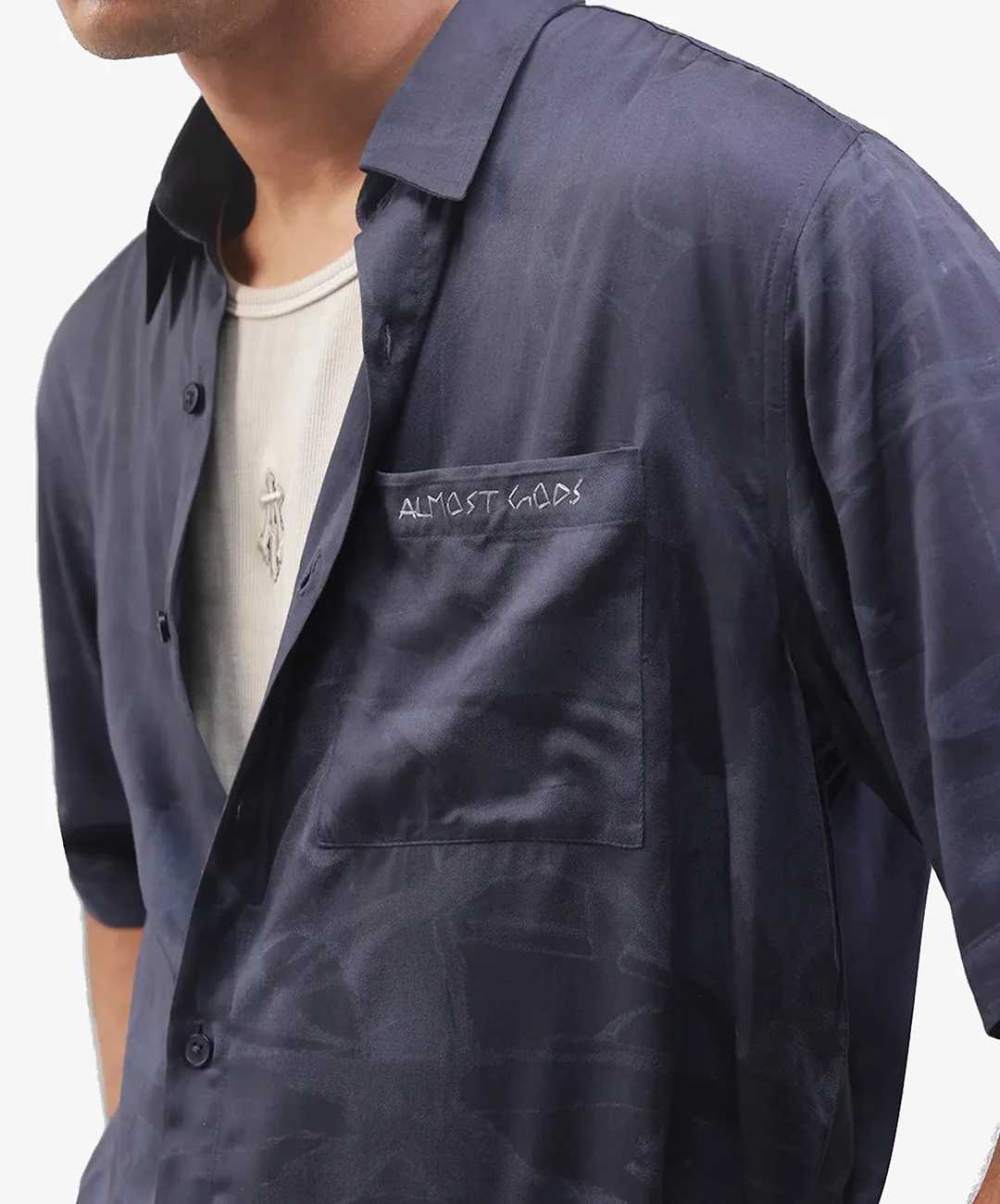 ALMOST GODS | FLOSS GARDEN SHIRT { NAVY - Image 4