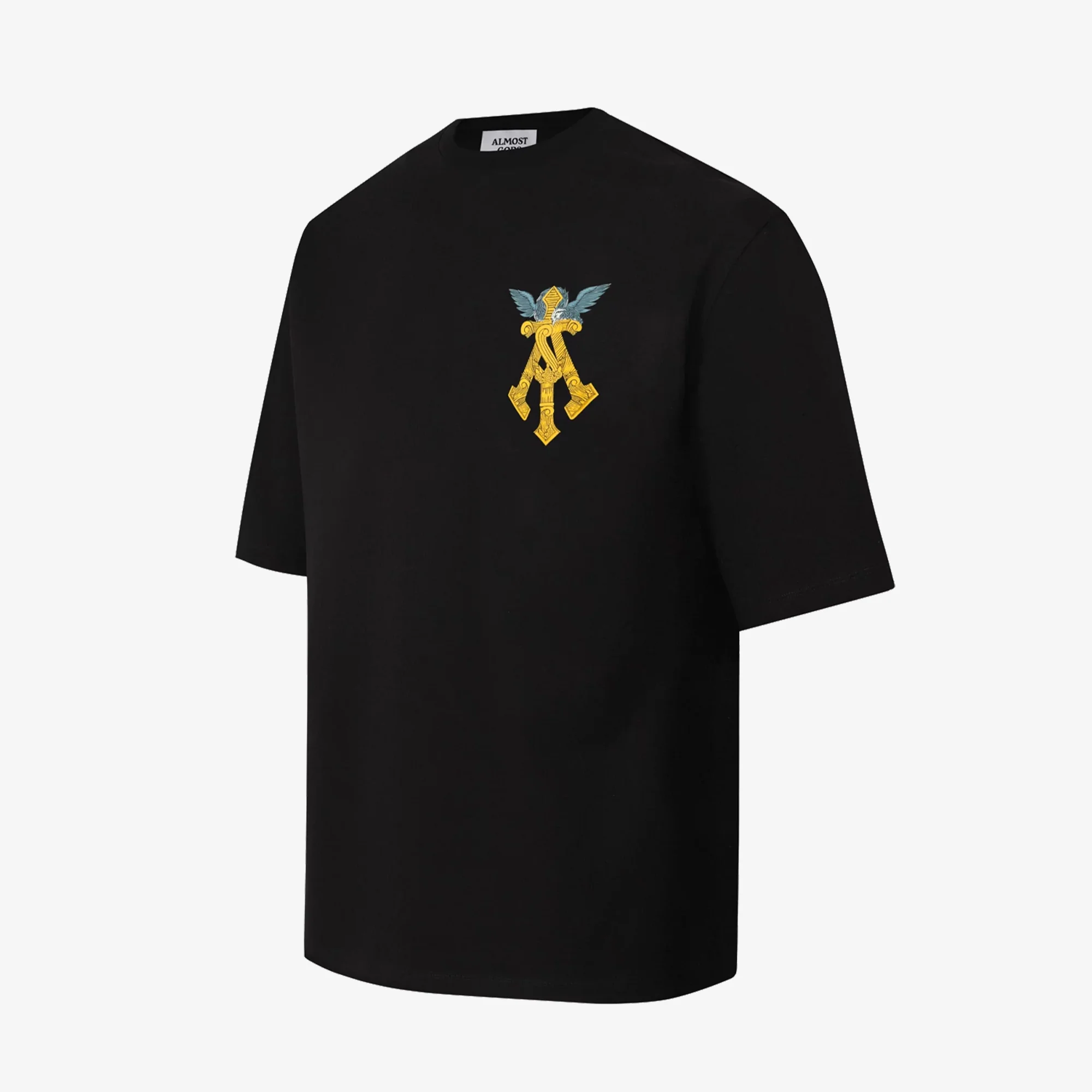 ALMOST GODS | GILDED ALPHA CROSS RELAXED TEE { BLACK/GOLD - Image 3