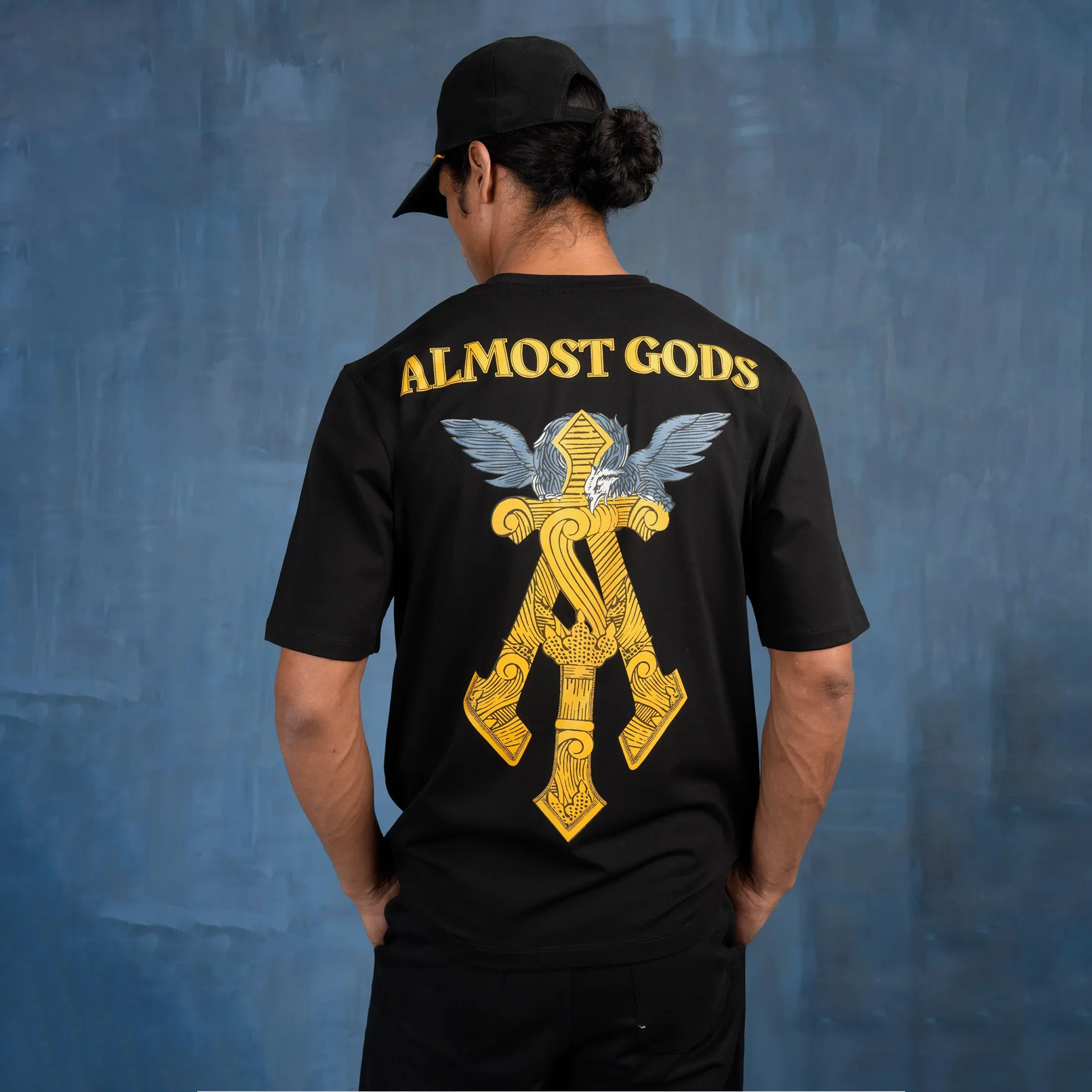 ALMOST GODS | GILDED ALPHA CROSS RELAXED TEE { BLACK/GOLD - Image 6
