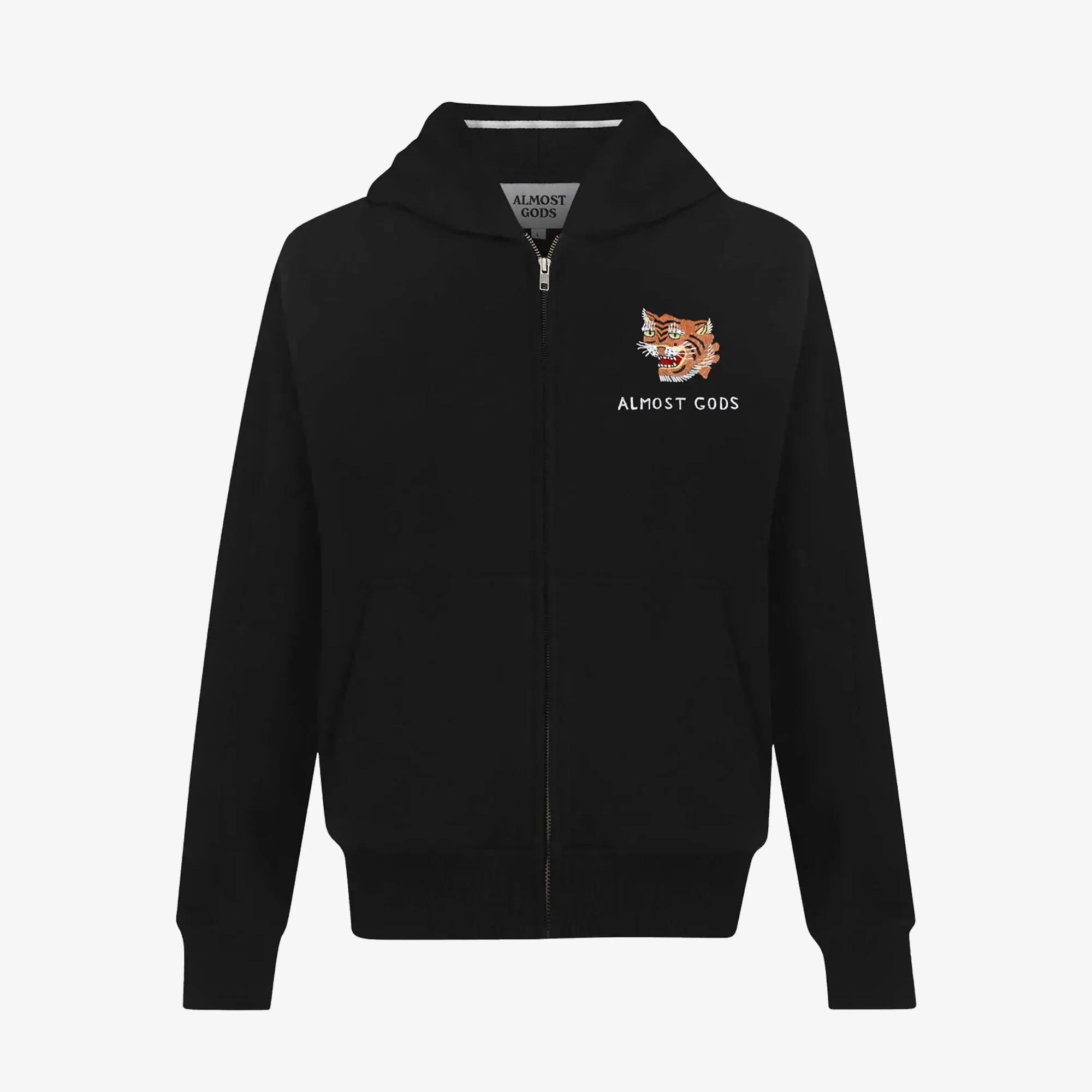ALMOST GODS | HAND EMBROIDERED SAIGON ZIP HOODIE { BLACK - Image 2