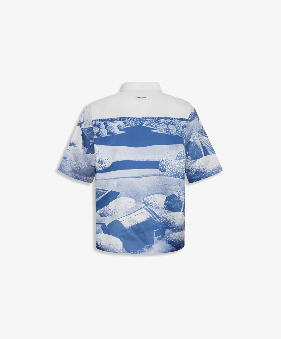 ALMOST GODS | MIRAGE BOXY SHIRT IN SATIN { BLUE/WHITE - Image 3
