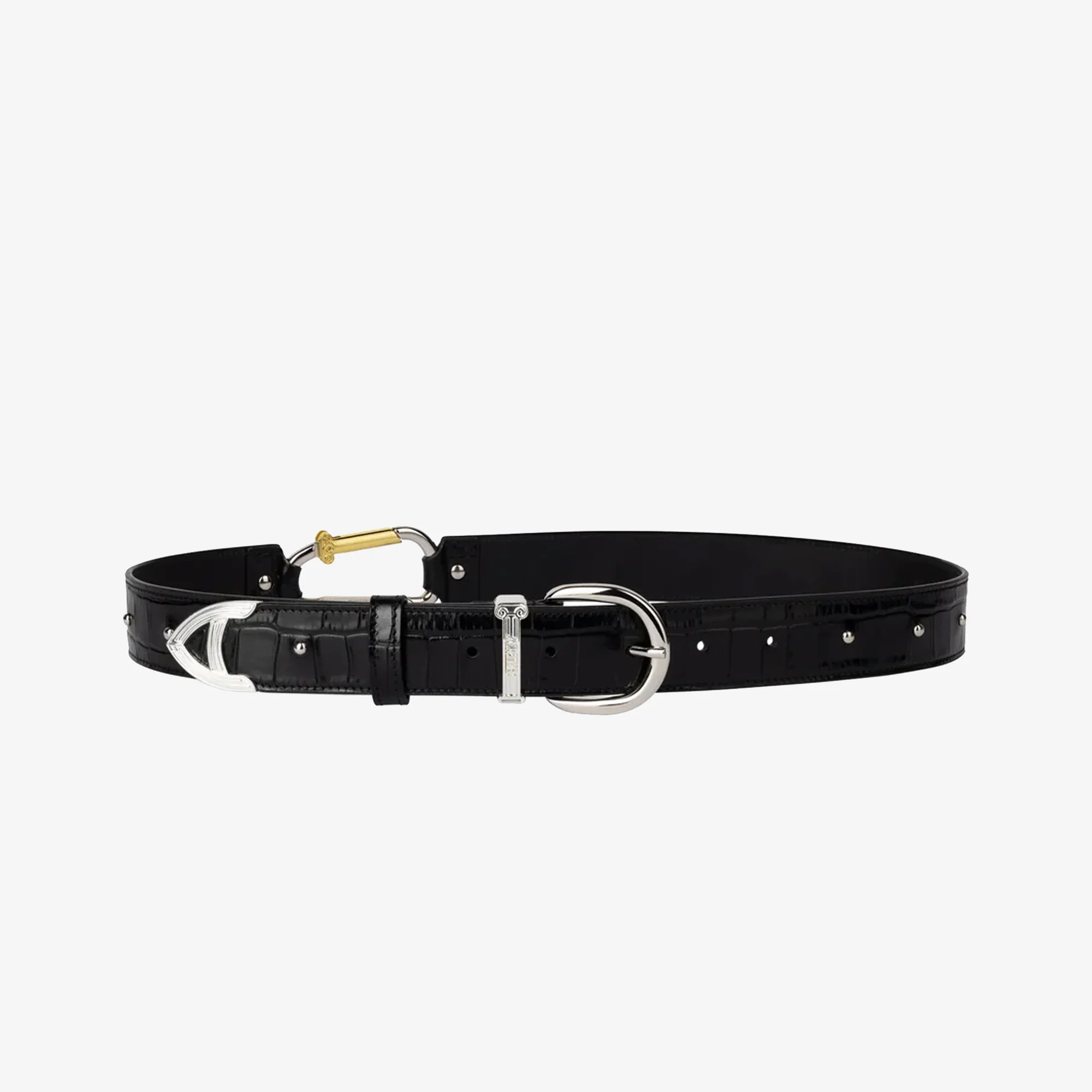 Aries | CROC STUDDED MAZZO BELT { BLACK