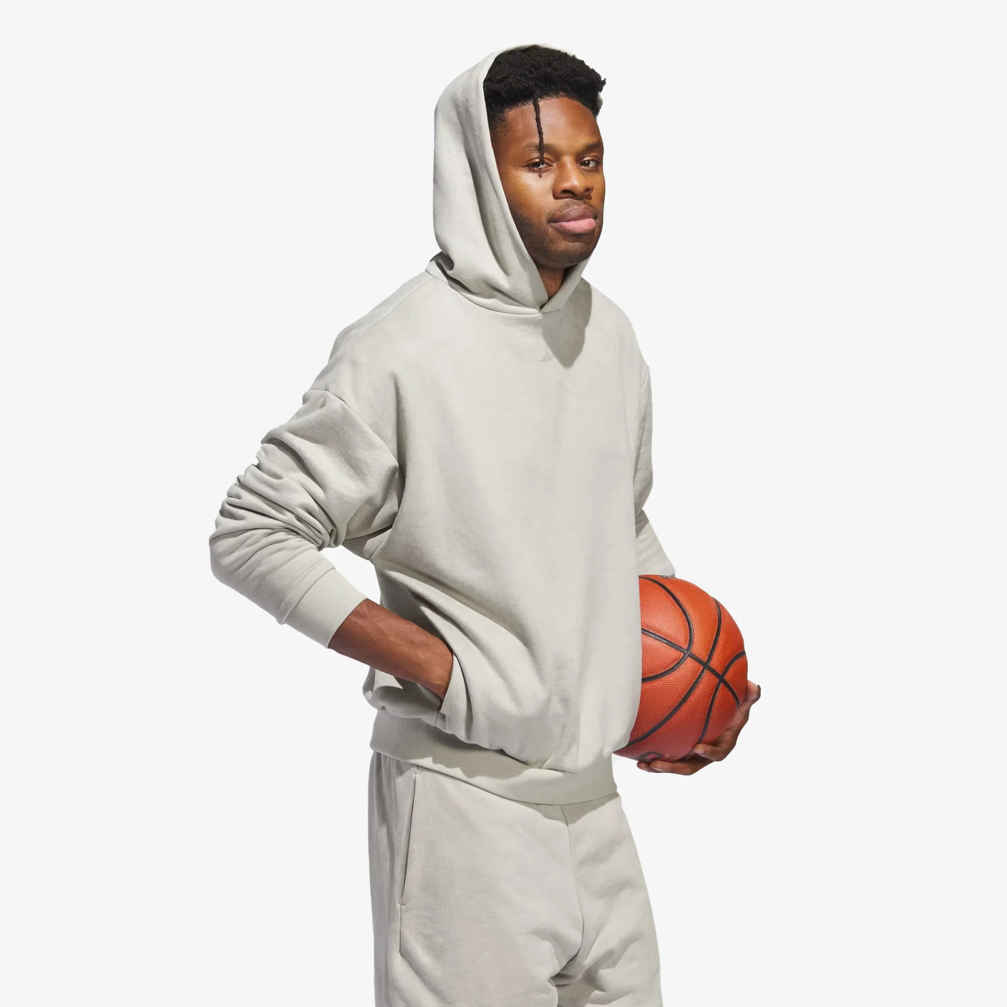 Adidas Originals | BASKETBALL SUEDED HOODIE { SESAME - Image 3