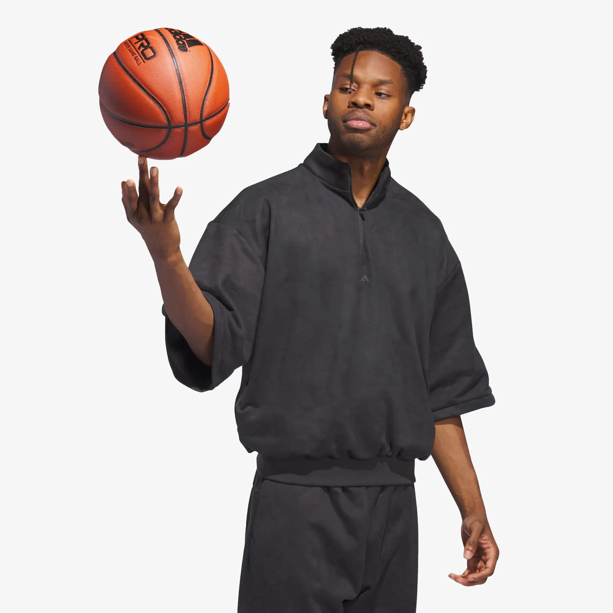 Adidas Originals | BASKETBALL SUEDED 3/4 HALF-ZIP SWEATSHIRT { CARBON - Image 3